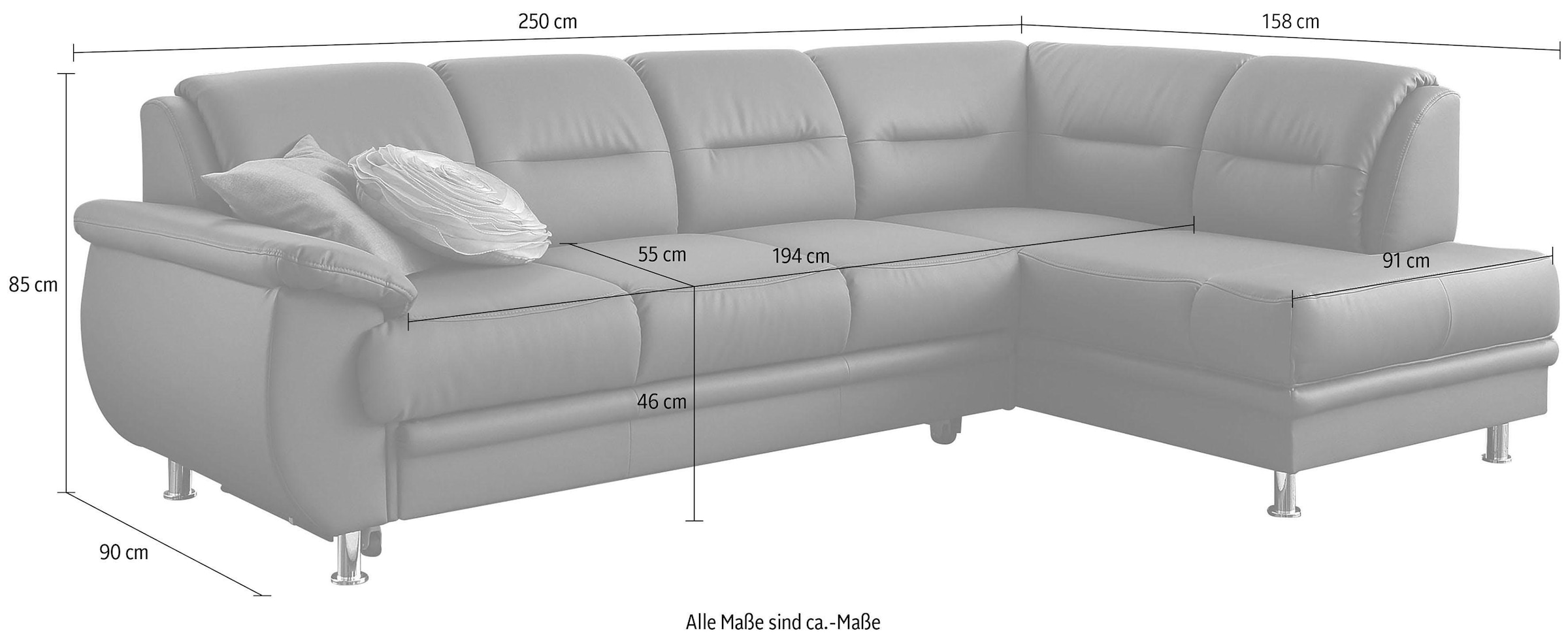 sit&more Ecksofa »Mailand L-Form, B: 250 cm« optional Bettfunktion