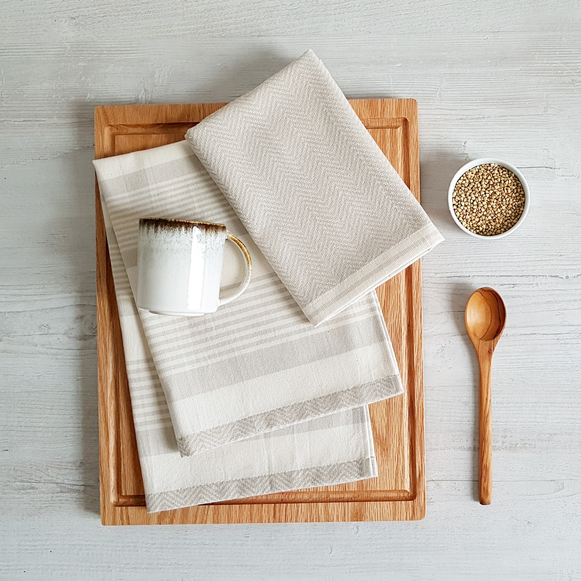 framsohn frottier Geschirrtuch »Modern Living Fischgrät«, (Set, 3 tlg.), dichte Feinwebung, nachhaltig hergestellt in Österreich, 50x70 cm
