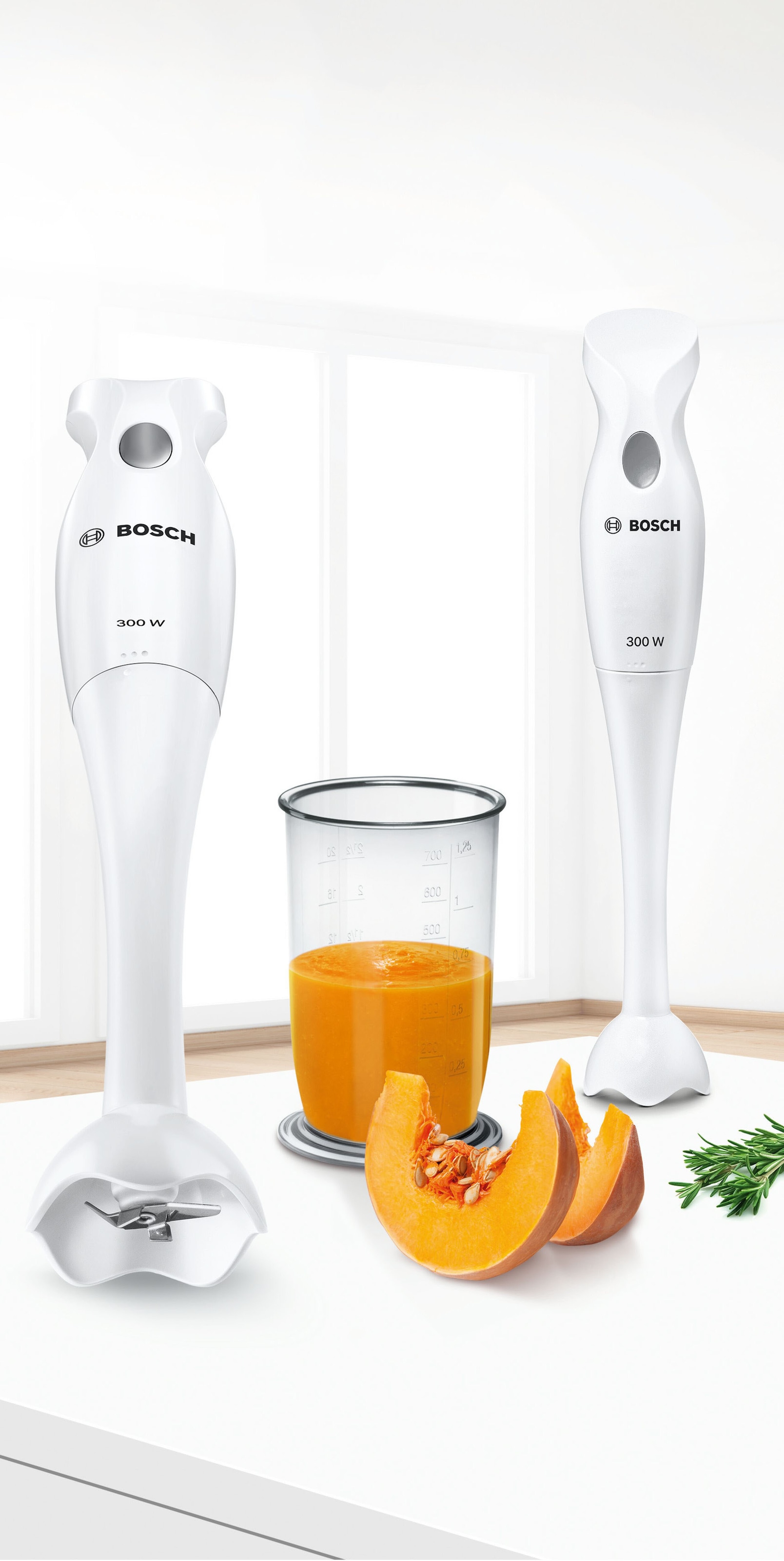 BOSCH Stabmixer »MSM6B150, 4 Klingen, ergon. Griff, Mixbecher, weiß/grau«, 300 W, Made in Europe