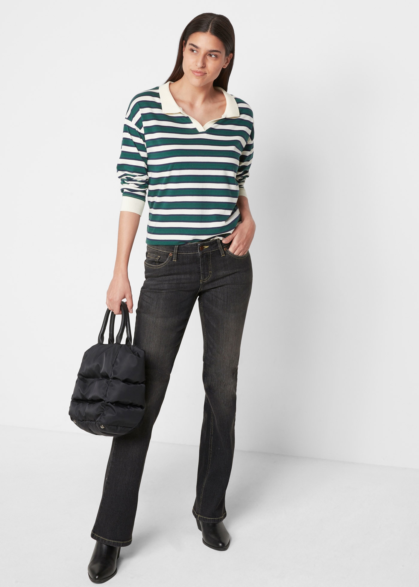 bonprix Bootcut-Jeans »Bootcut Jeans Mid Waist, Komfort-Stretch« Slim Fit Passform, aus Baumwollmischung mit Stretch-Anteil