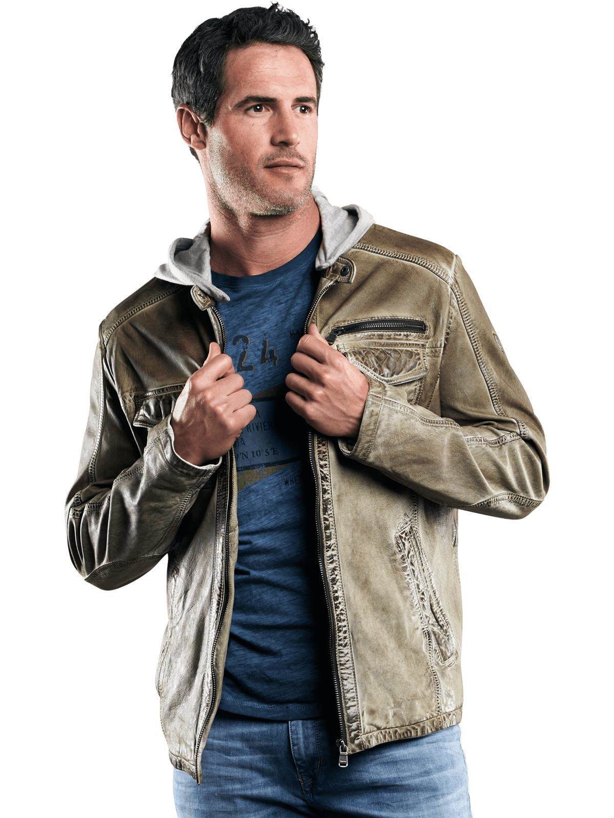 Engbers Lederjacke mit abnehmbarer Kapuze