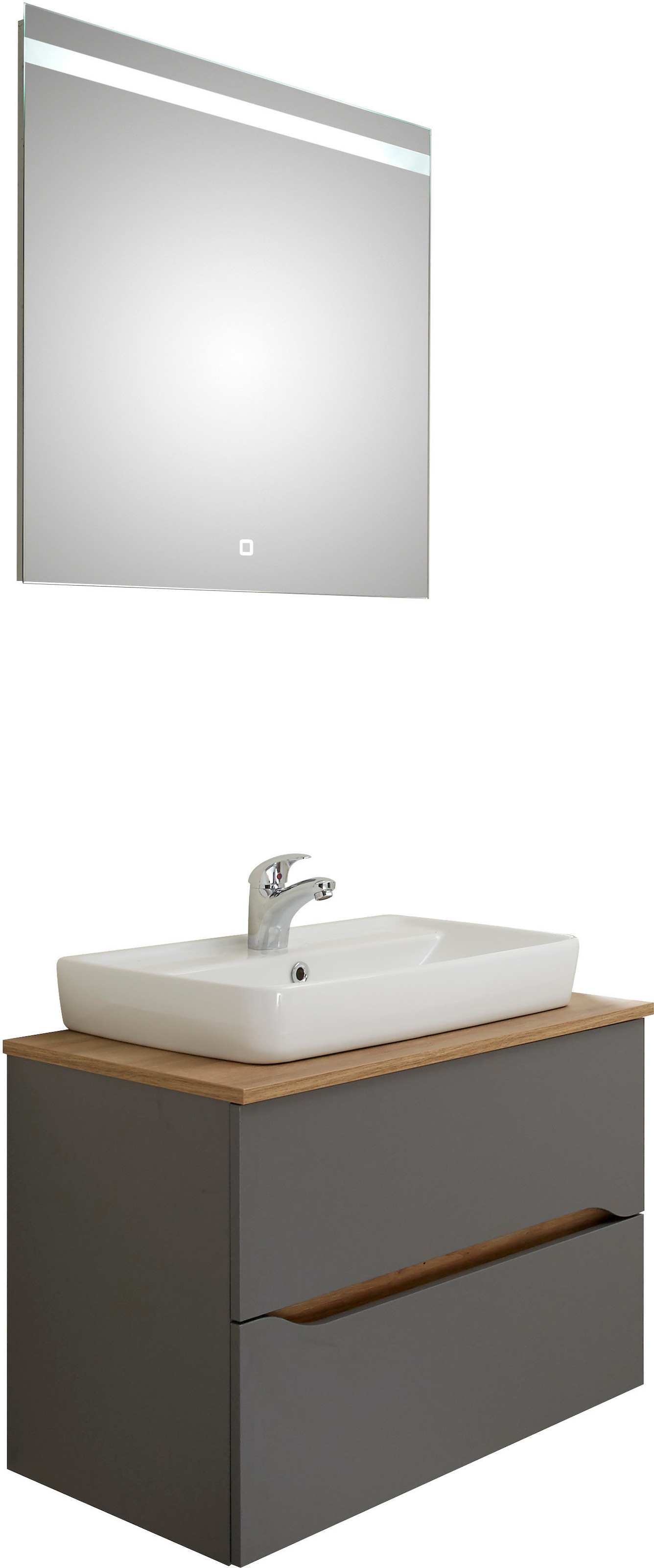 Saphir Badmöbel-Set »Quickset 2-teilig, Keramik-Aufsatzbecken mit LED-Spiegel« 4 Stk. tlg.