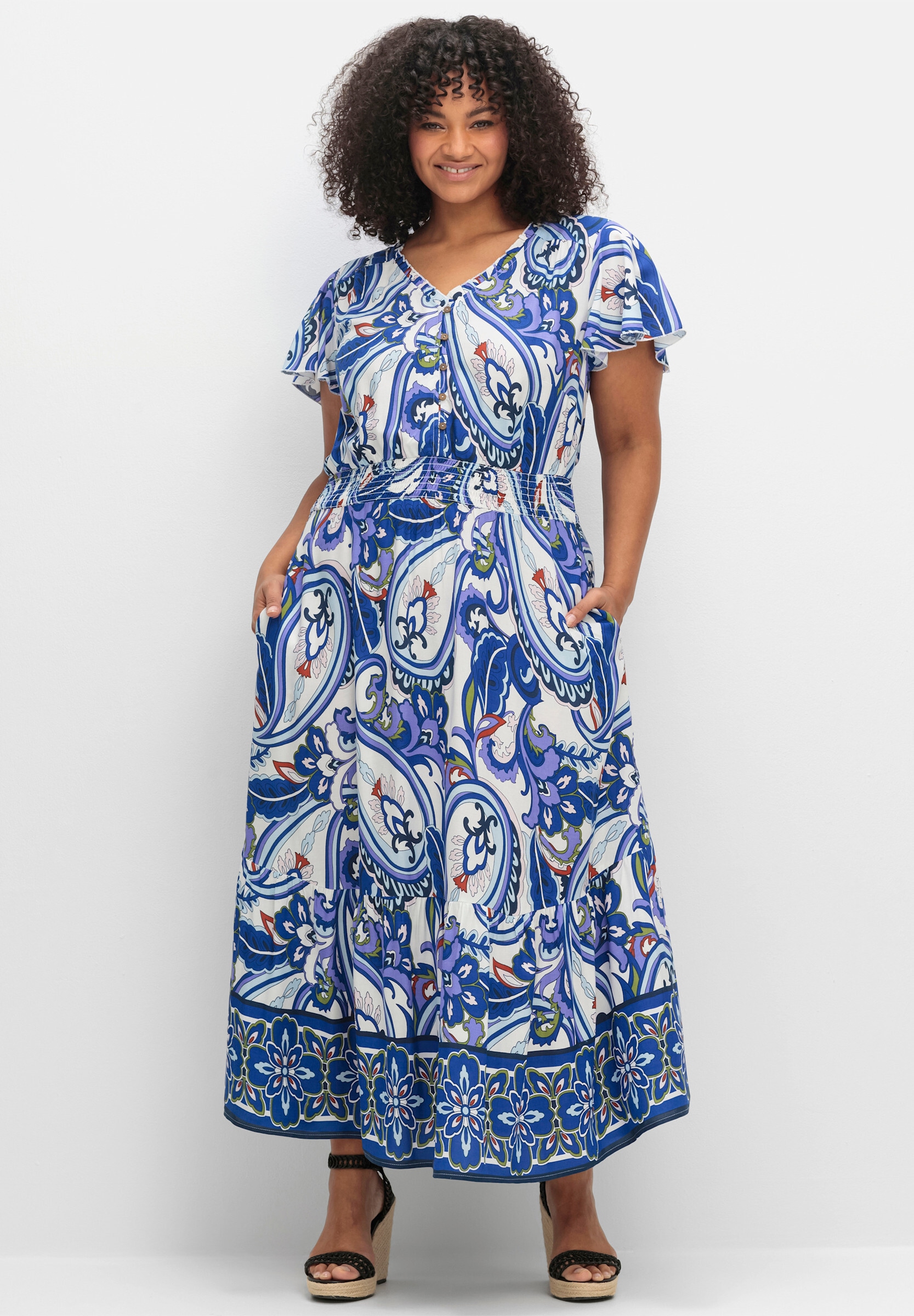 sheego by Joe Browns Sommerkleid »Druckkleid Maxikleid mit Paisleyprint« im Paisleymuster, mit Smokbund
