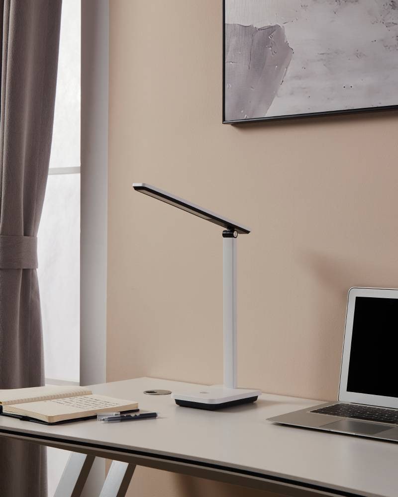 EGLO Tischleuchte »INIESTA LED Tischlampe, weiß-schwarz, Touchsensor, dimmbar, USB«, 1 flammig, Leuchtmittel LED-Modul | LED fest integriert, Leselampe, Schreibtischlampe, 3-step CCT, Kopf verstellbar, 33x35x35cm