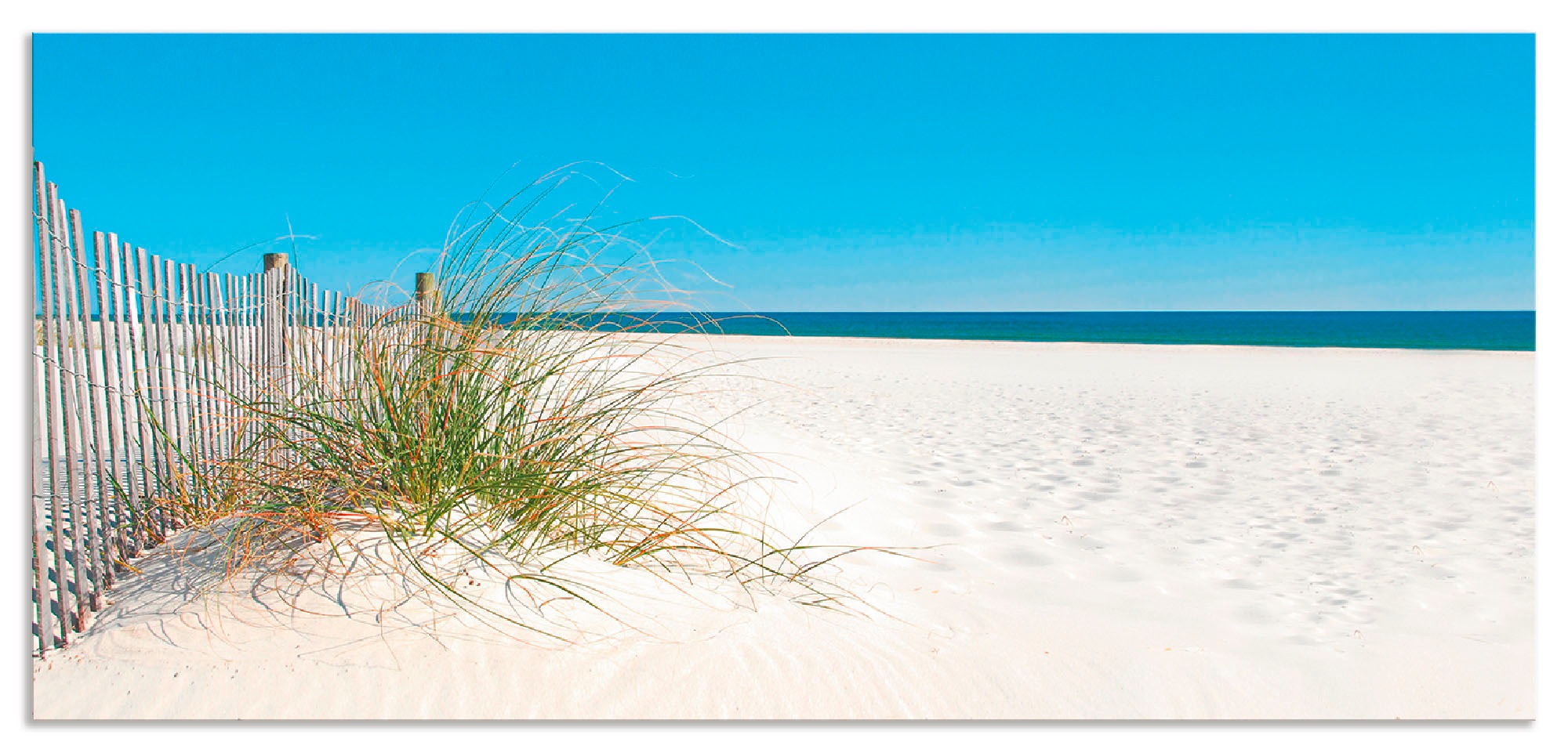 Artland Küchenrückwand »Schöne Sanddüne mit Gräsern und Zaun«, (1 tlg.), selbstklebend in vielen Größen - Spritzschutz Küche hinter Herd u. Spüle als Wandschutz vor Fett, Wasser u. Schmutz - Rückwand, Wandverkleidung aus Alu
