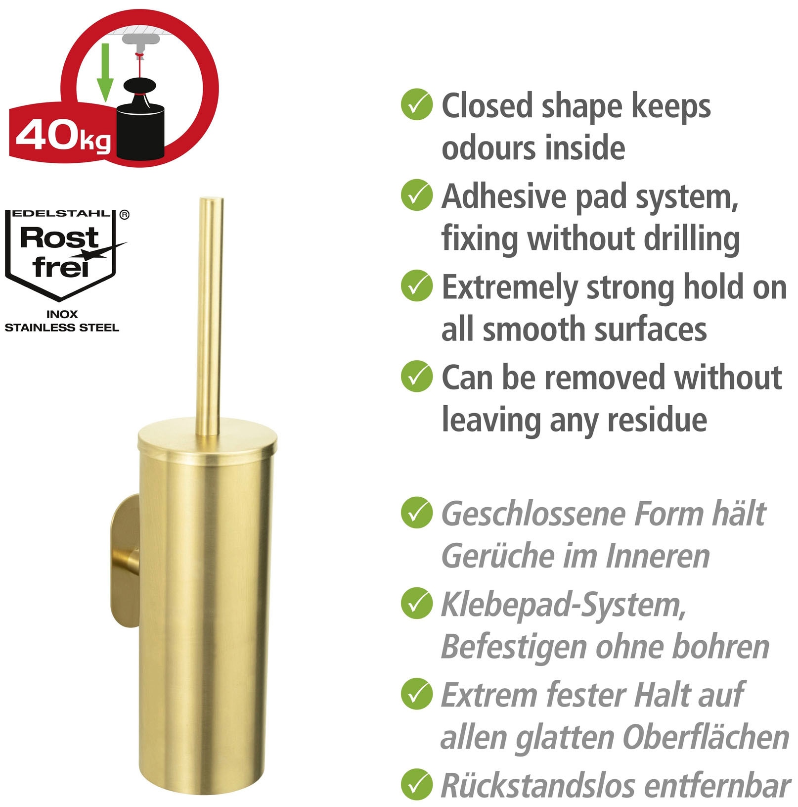 WENKO WC-Garnitur »Turbo-Loc® Orea geschlossen«, aus Edelstahl, Befestigen ohne Bohren