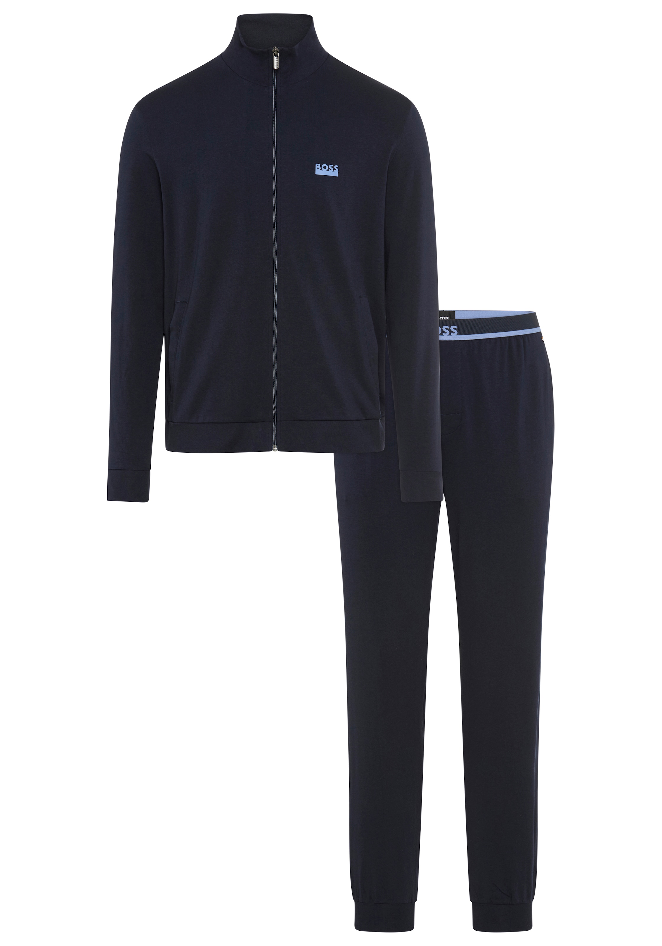 BOSS Loungeanzug »365 Long Set« Aus Stretch-Baumwolle mit Logos, Jacke mit Stehkragen