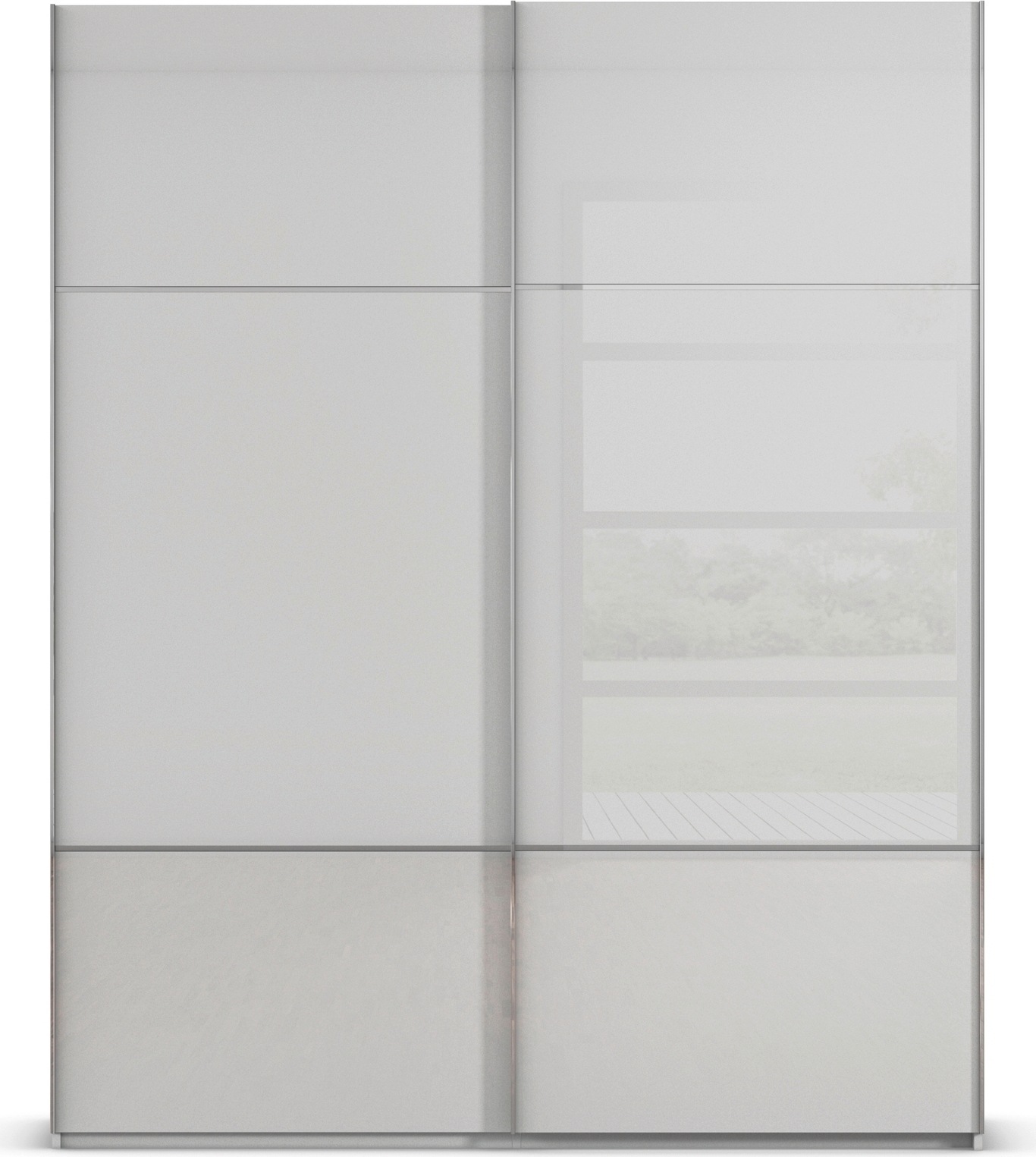 rauch Schwebetürenschrank »Kleiderschrank Schrank Garderobe Schlafzimmerschrank SCALE-TRIO«, edle dreigeteilte Front mit 2 Zierleisten Glasfront MADE IN GERMANY