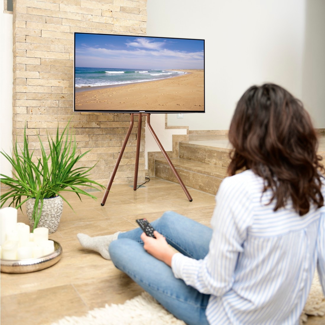 Hama TV-Ständer »TV-Stand, 191 cm, 75 Zoll, höhenverstellbar, Holzoptik Walnuss, 40 Kg«, bis 191 cm Zoll