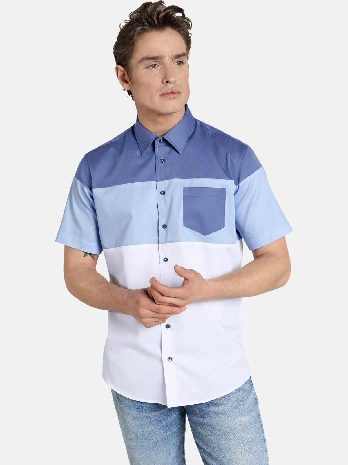 SHIRTMASTER Kurzarmhemd »blockingbeat«, Bowlinghemd mit Kentkragen