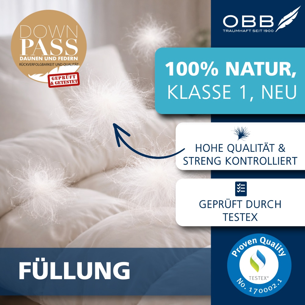 OBB Daunenbettdecke + Kopfkissen »Edition 125 Jahre, Bettendeckenset 2teilig, für Sommer oder Winter« Decke mit Kissen 135x200 oder 155x220 cm, Made in Germany