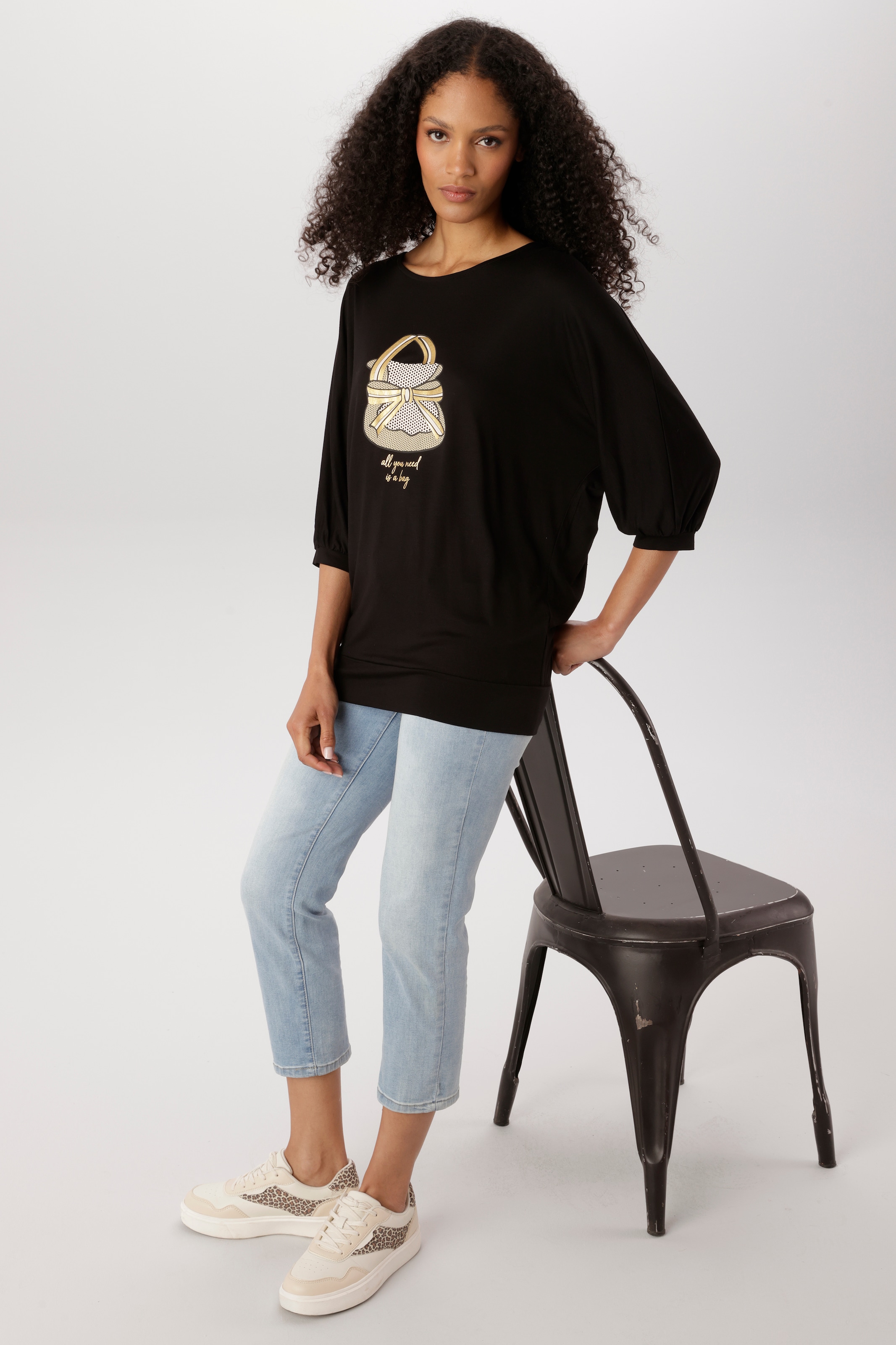 Aniston SELECTED Oversize-Shirt mit dekorativen, goldfarbenen Taschendruck vorne - NEUE KOLLEKTION
