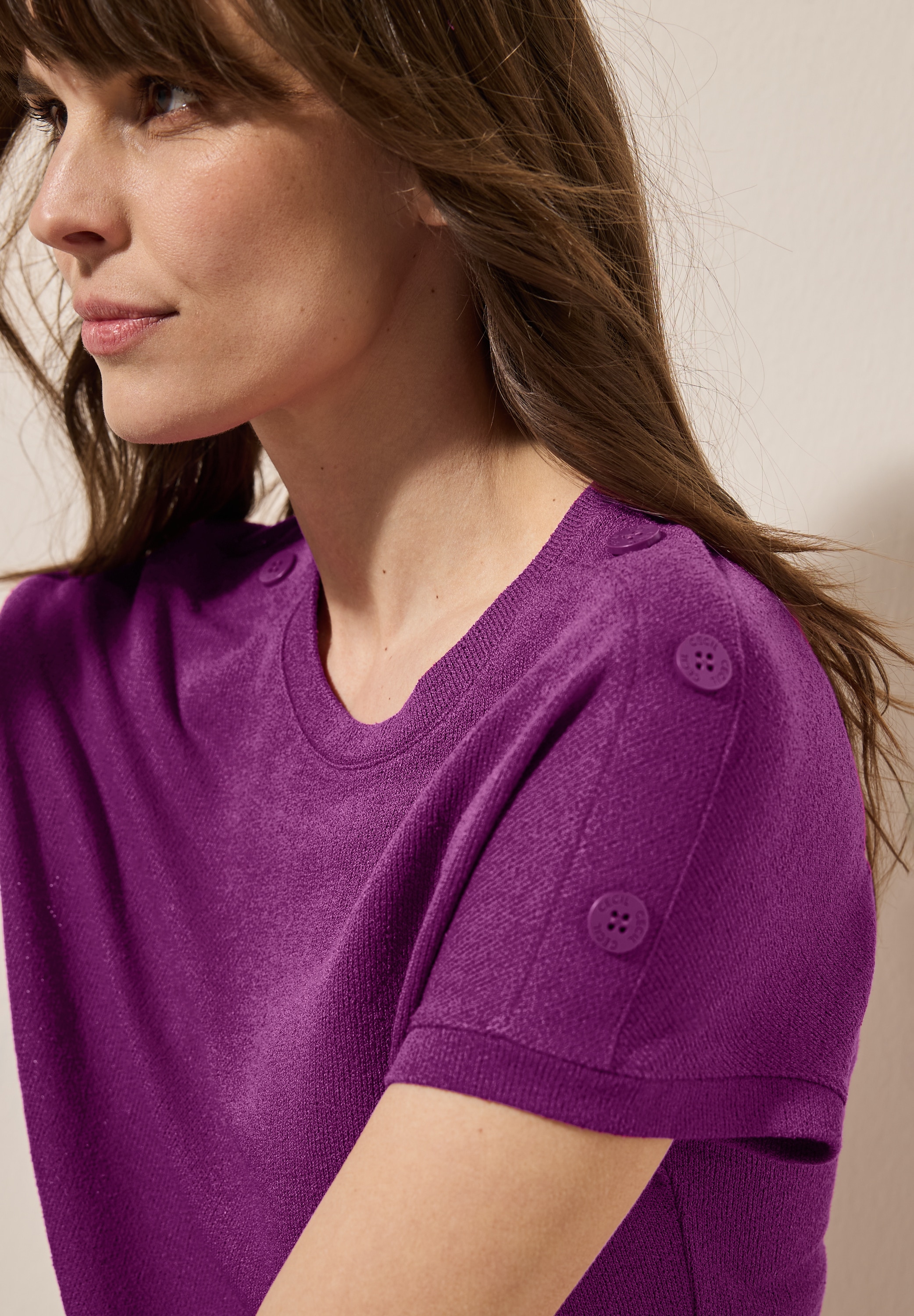 Cecil T-Shirt, in Struktur-Optik und mit Knopf-Details