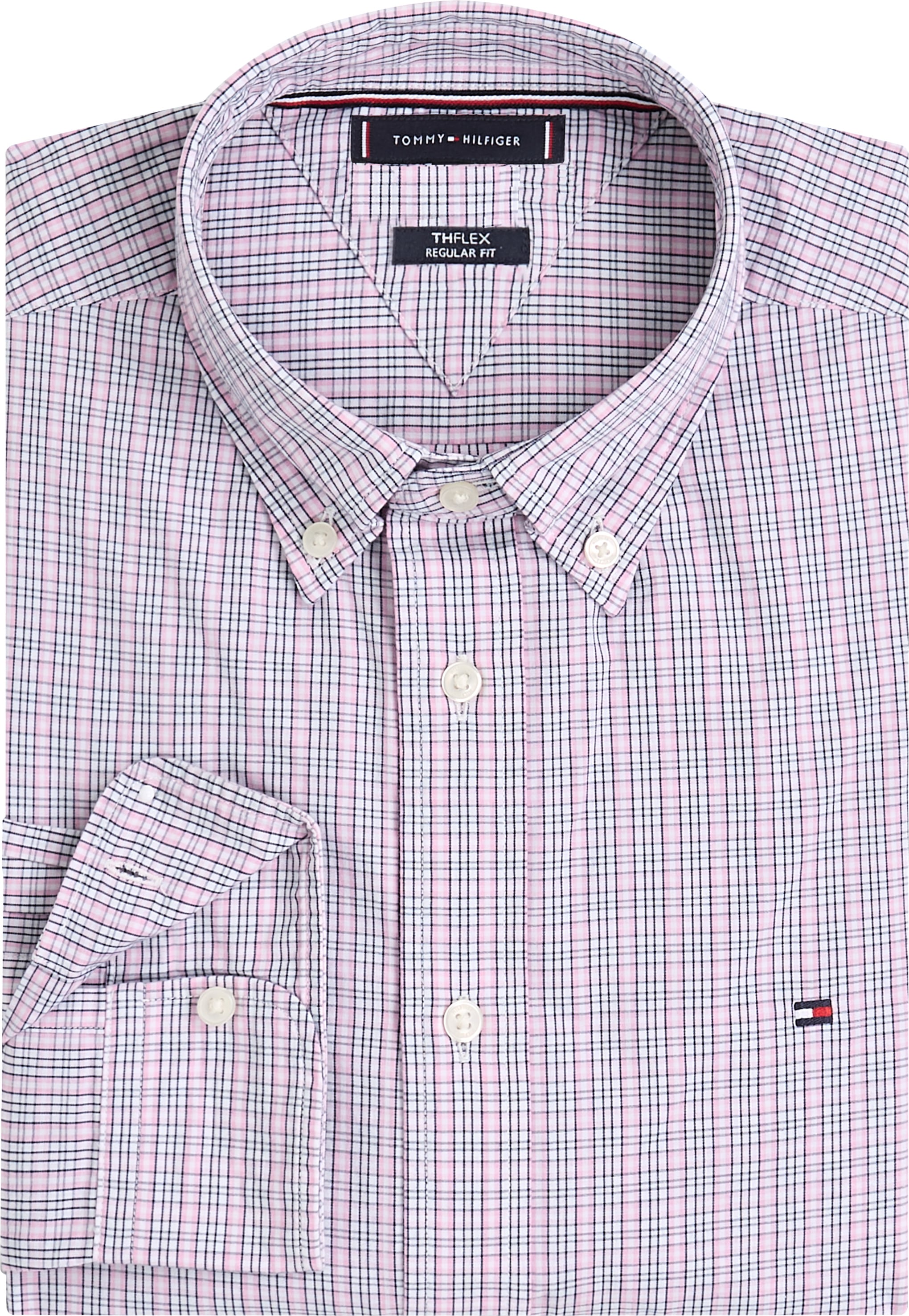 Tommy Hilfiger Langarmhemd »FLEX POPLIN SMALL TARTAN SHIRT«, regular fit, kleinkariert, Button-down-Kragen