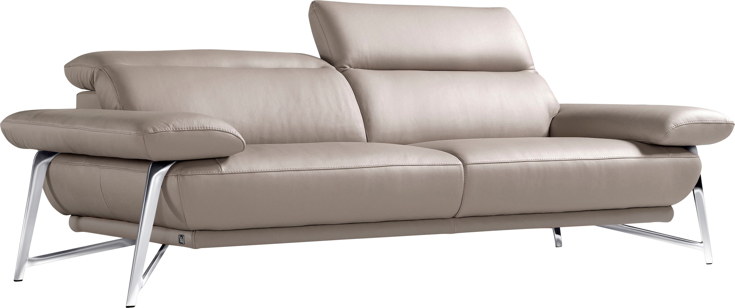 Egoitaliano 2,5-Sitzer »Anais, Designsofa mit erstklassigem Sitzkomfort, Fußfarbe chrom«, Kopfteil verstellbar, 232 cm, Leder CAREZZA, grau