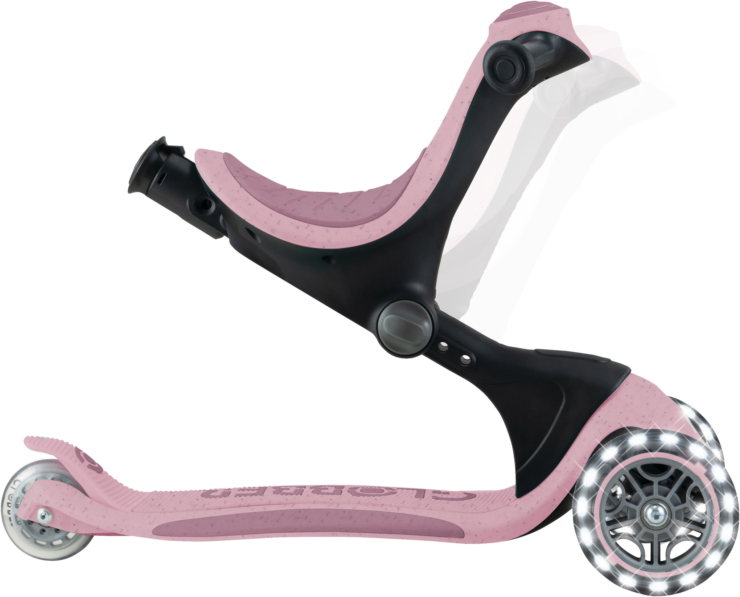 Globber Tretroller »GO-UP DELUXE LIGHTS ECO 360, mit Leuchtrollen« Aufsitzrad mit Schubstange, Laufrad und Scooter