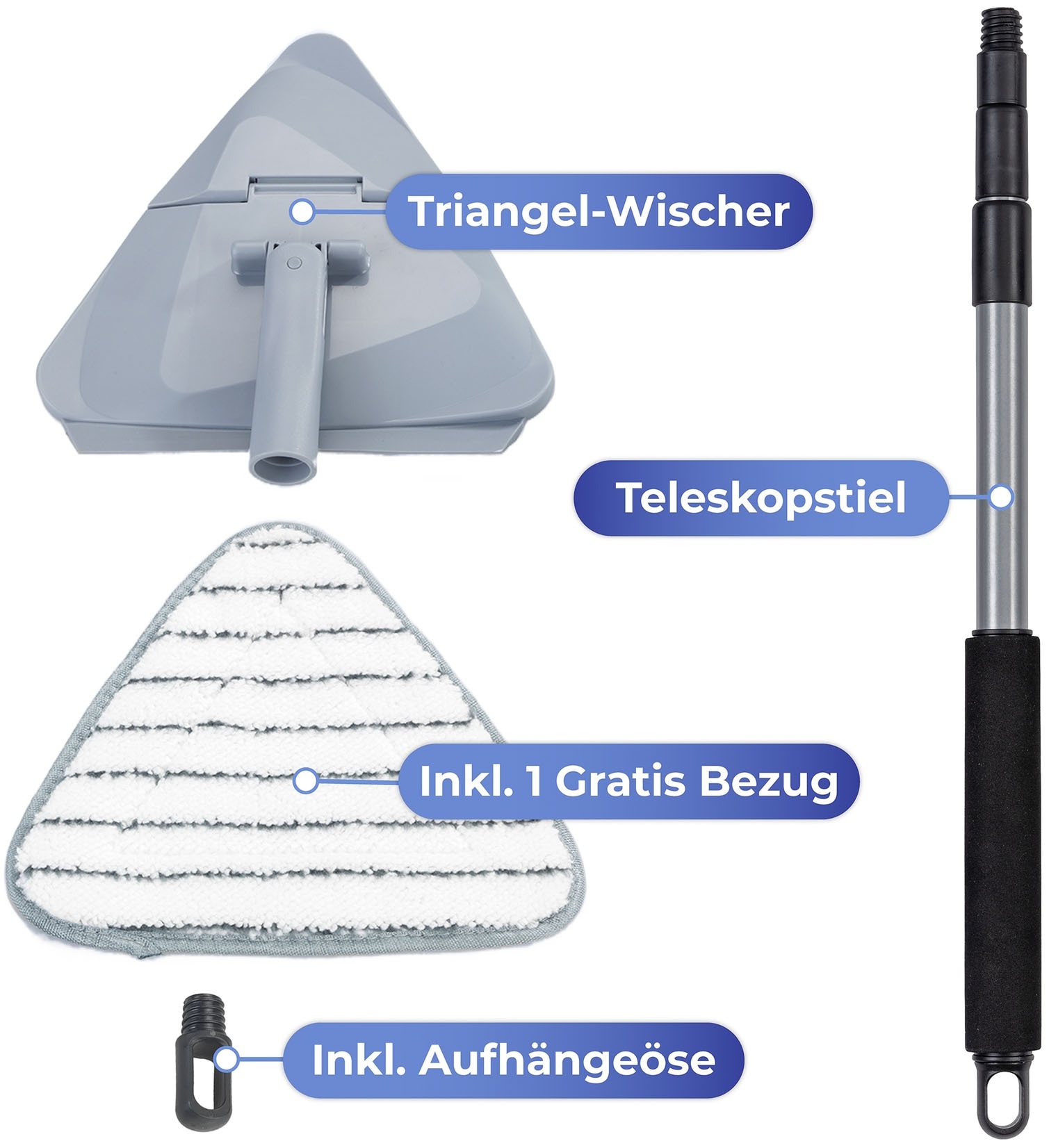 Maximex Bodenwischer-Set »Triangel-Wischer mit Teleskopstiel«, (Set, 5 St.), 360° Duo-Knickgelenk, Mikrofaser-Bezug, reinigt nur mit Wasser