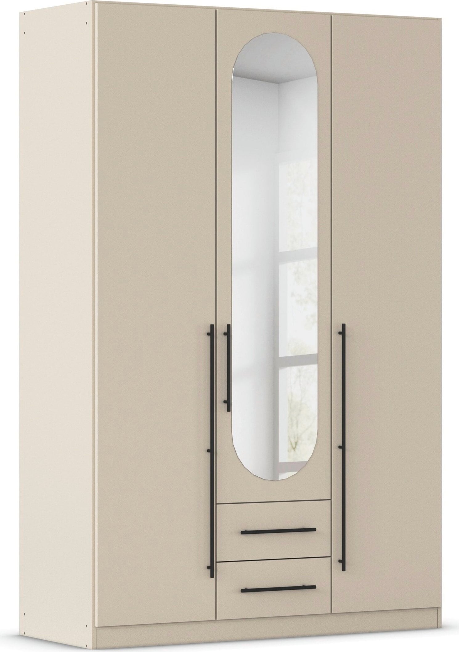 OTTO home Kleiderschrank »Schlafzimmer Schrank Garderobe RONDO Breiten 136/181/226/271 cm« 3 verschiedene Ausstattungen BASIC/CLASSIC/PREMIUM (inkl. SOFT-CLOSE),  elegante ovale Spiegelelemente Metallgriffe in Schwarz MADE IN GERMANY