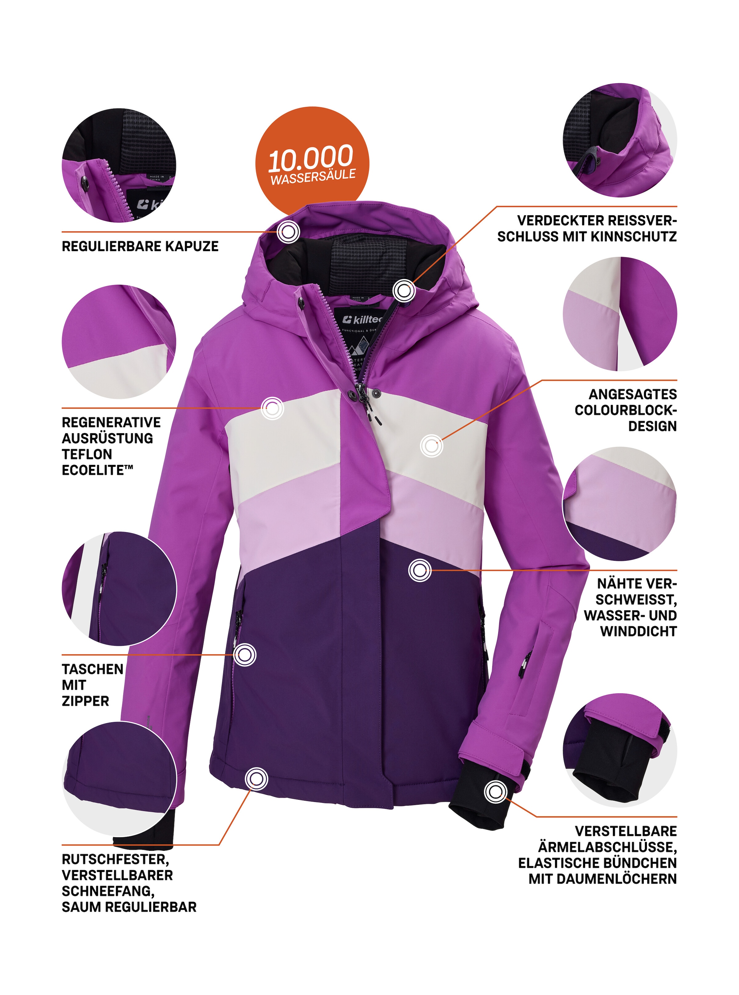 Killtec Skijacke »KSW 196 GRLS SKI JCKT« Wind- und wasserdichte Skijacke mit verstellbaren Details