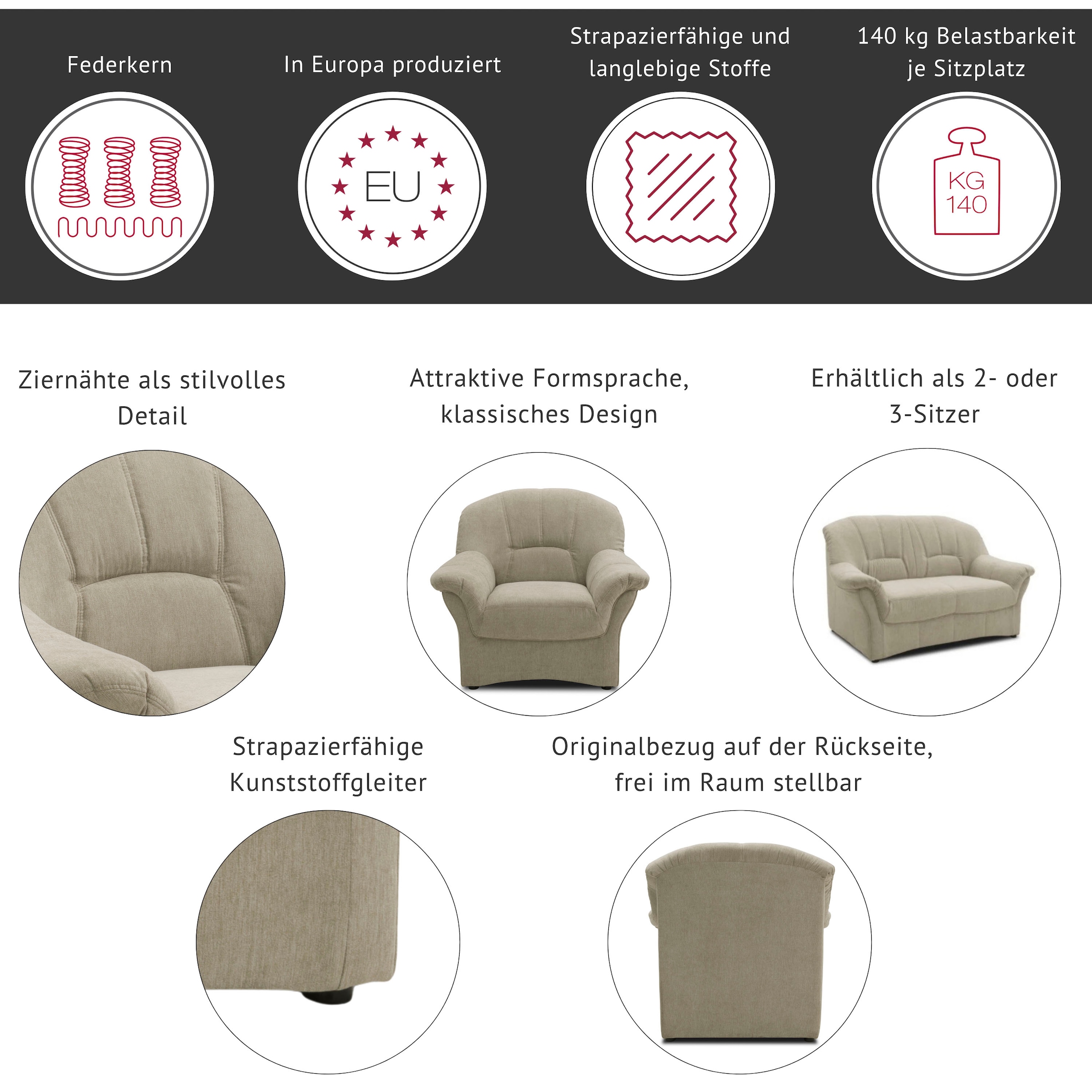 DOMO collection Sessel »Bahia belastbar bis 140kg/ Sitz« Microfaser MELROSE®, mocca