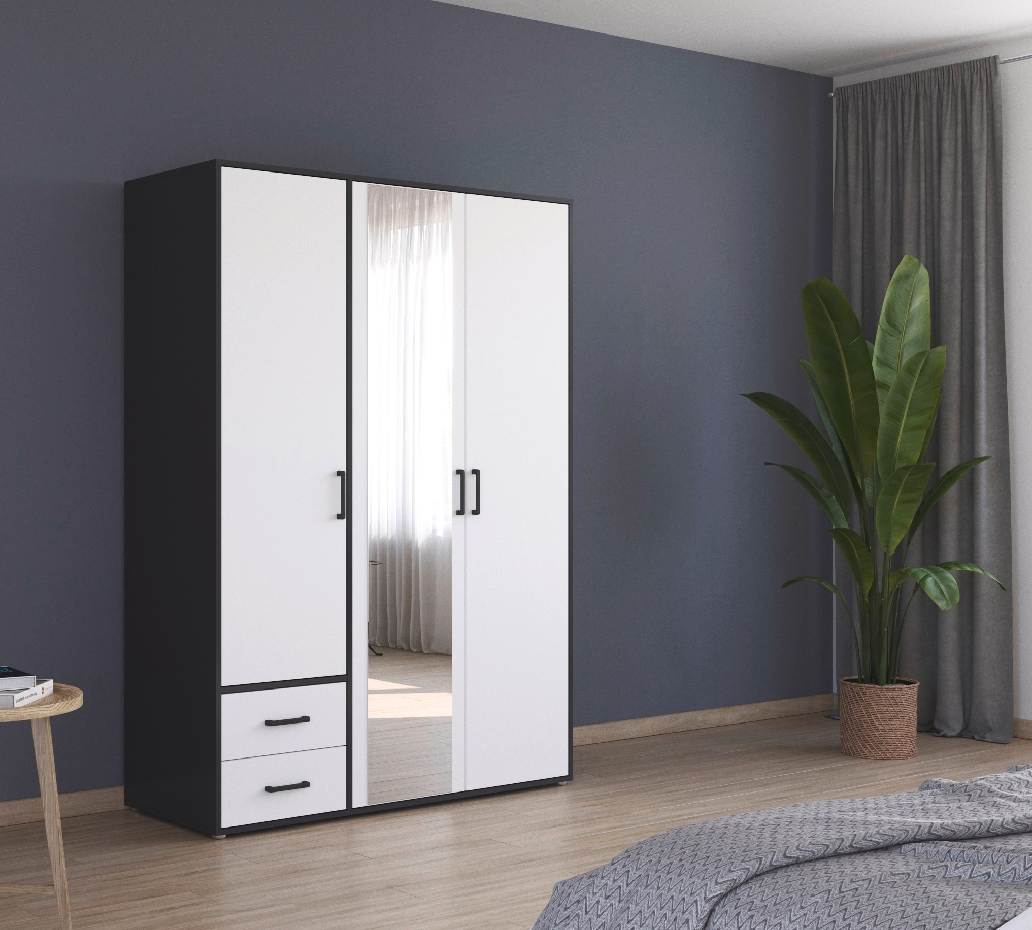 rauch Drehtürenschrank »Kleiderschrank Schrank Garderobe Wäscheschrank VOYAGER« in 3 verschiedenen Ausstattungen BASIC/CLASSIC/PREMIUM,  mit modernen Griffen in Graumetallic, inkl. Schubkästen und Spiegel