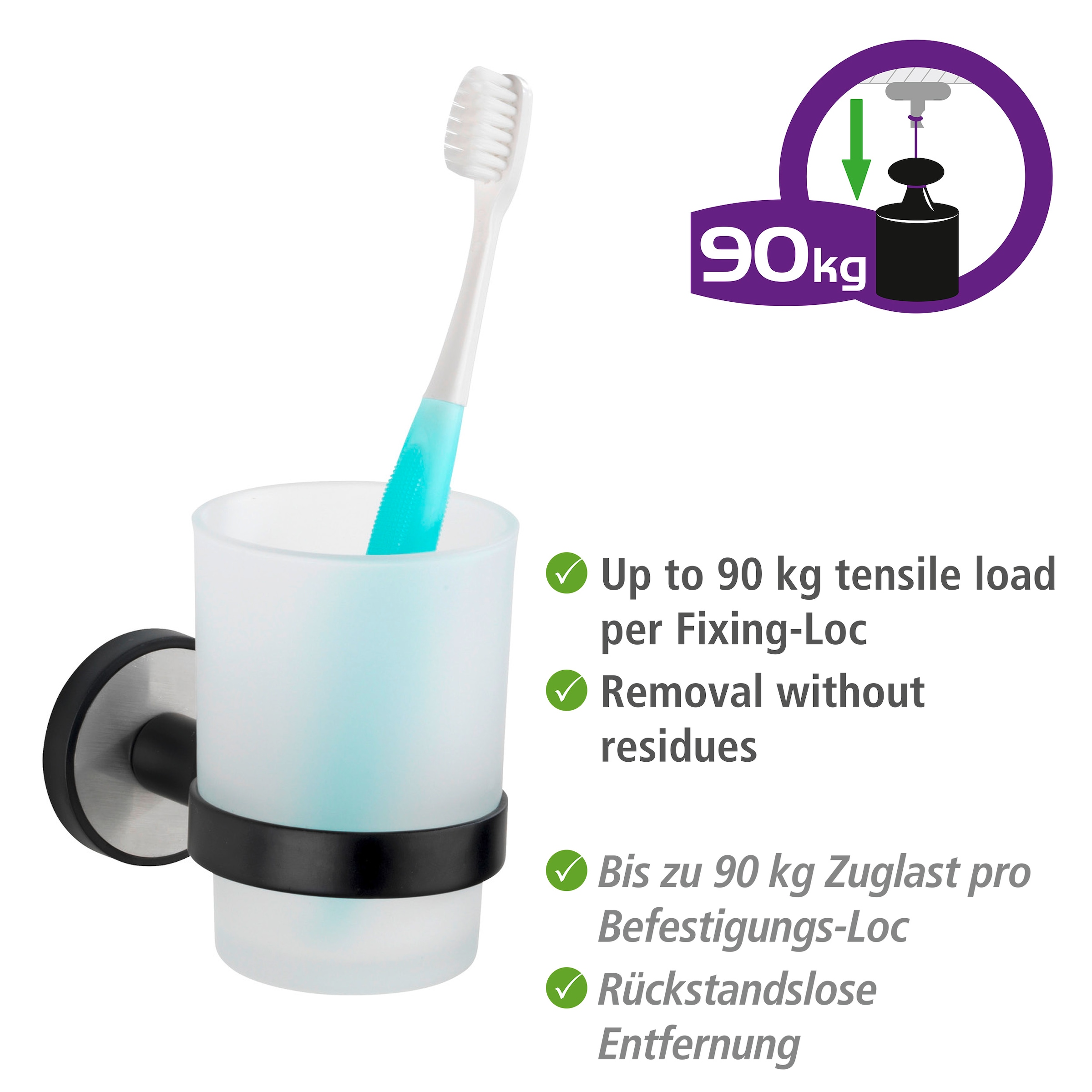 WENKO Zahnputzbecher »UV-Loc® Udine«, befestigen ohne Bohren mit innovativem Klebesystem