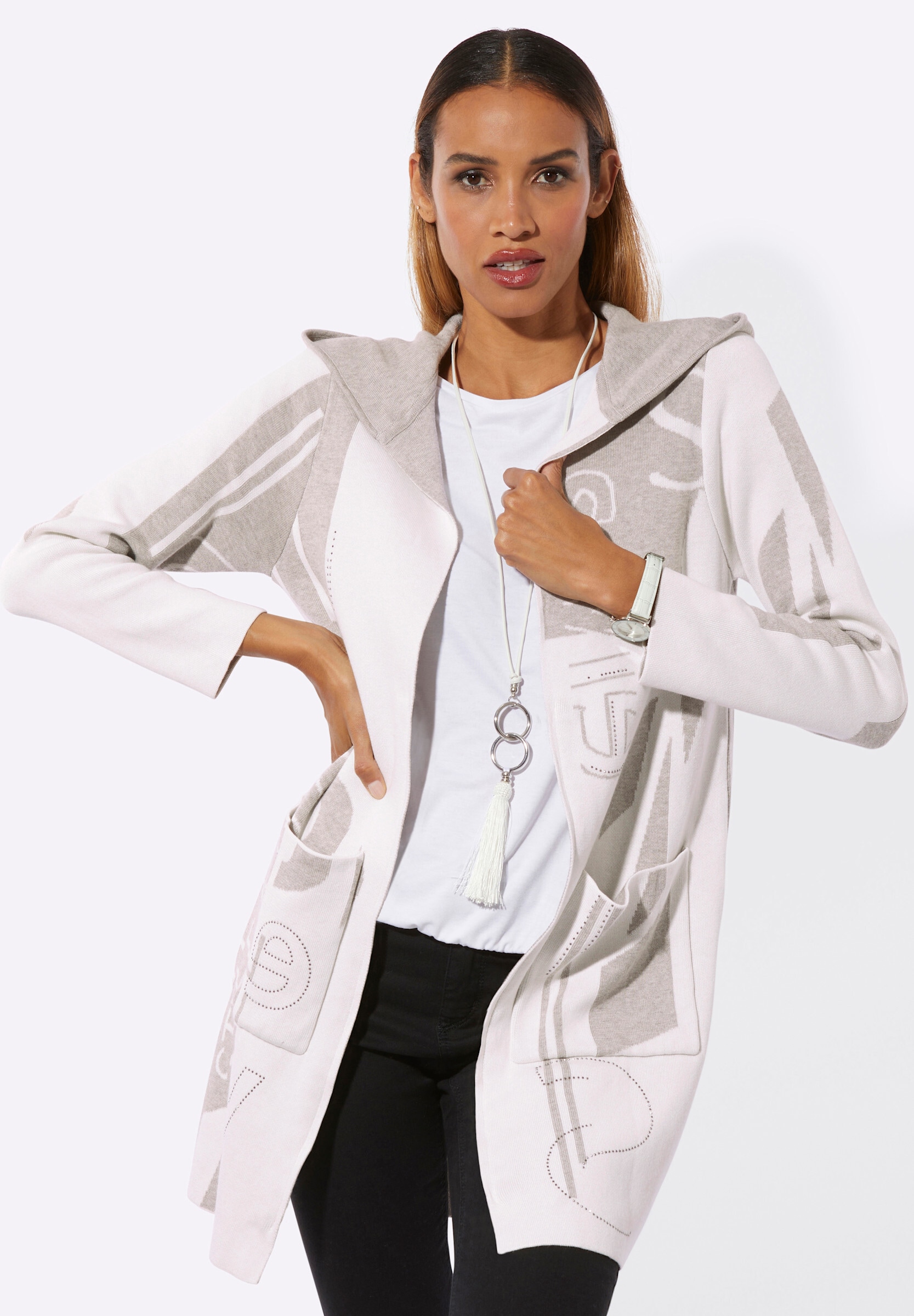 creation L Strickjacke »Modal-Baumwoll-Strickjacke Longstrickjacke im Jacquard-Dessin«