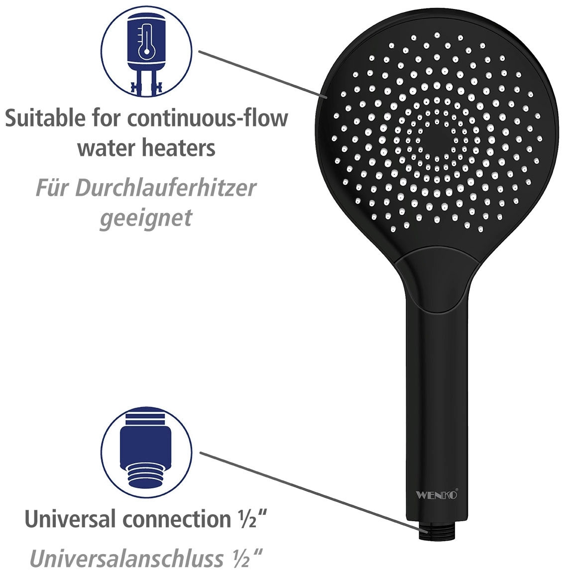 WENKO Handbrause »Watersaving«, (1 tlg.), Schwarz matt, Ø 12 cm