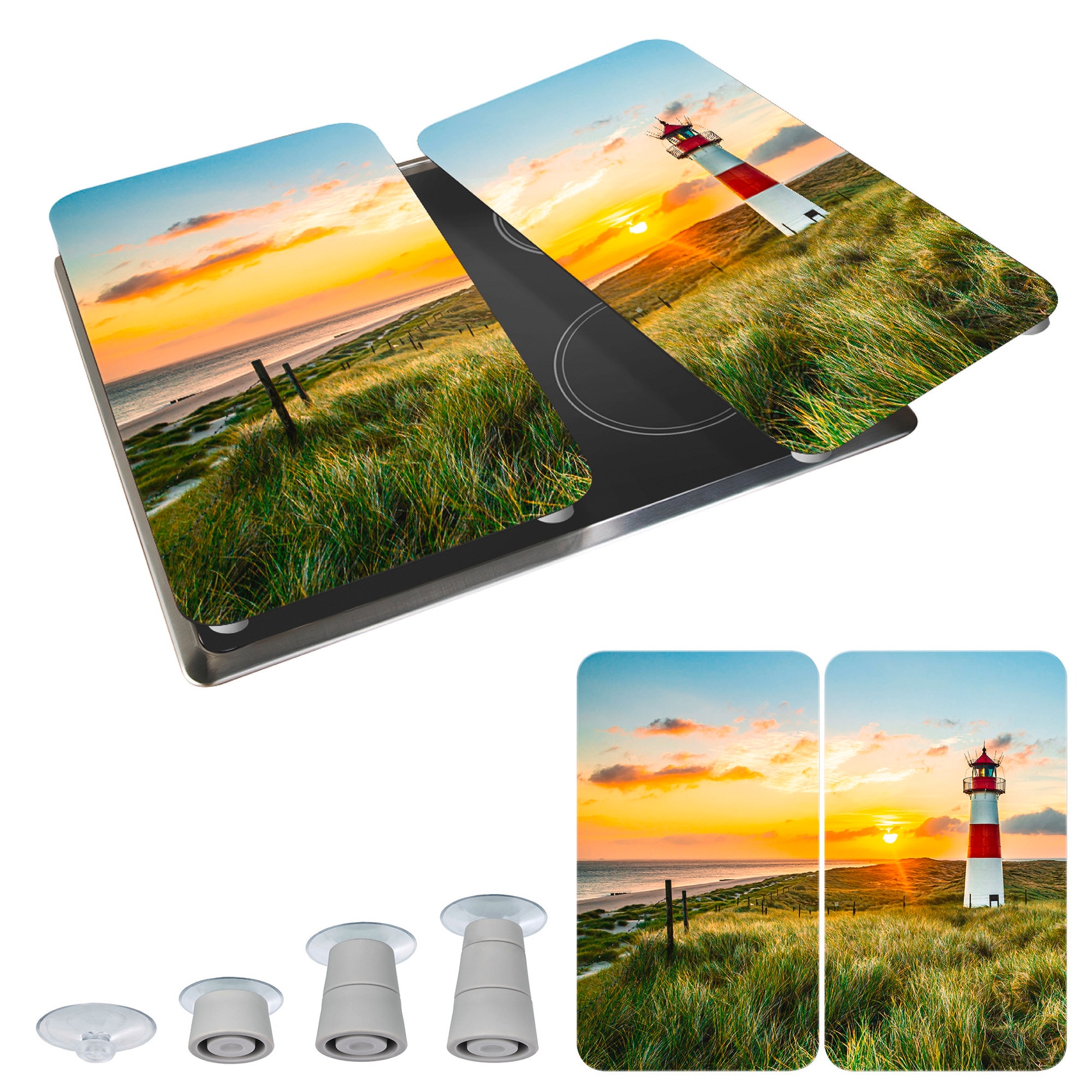 WENKO Herd-Abdeckplatte »Universal Modell Leuchtturm«, (Set, 2 tlg.), Herdabdeckung für alle Herdarten, kratzfest, mit rutschfesten Füßen