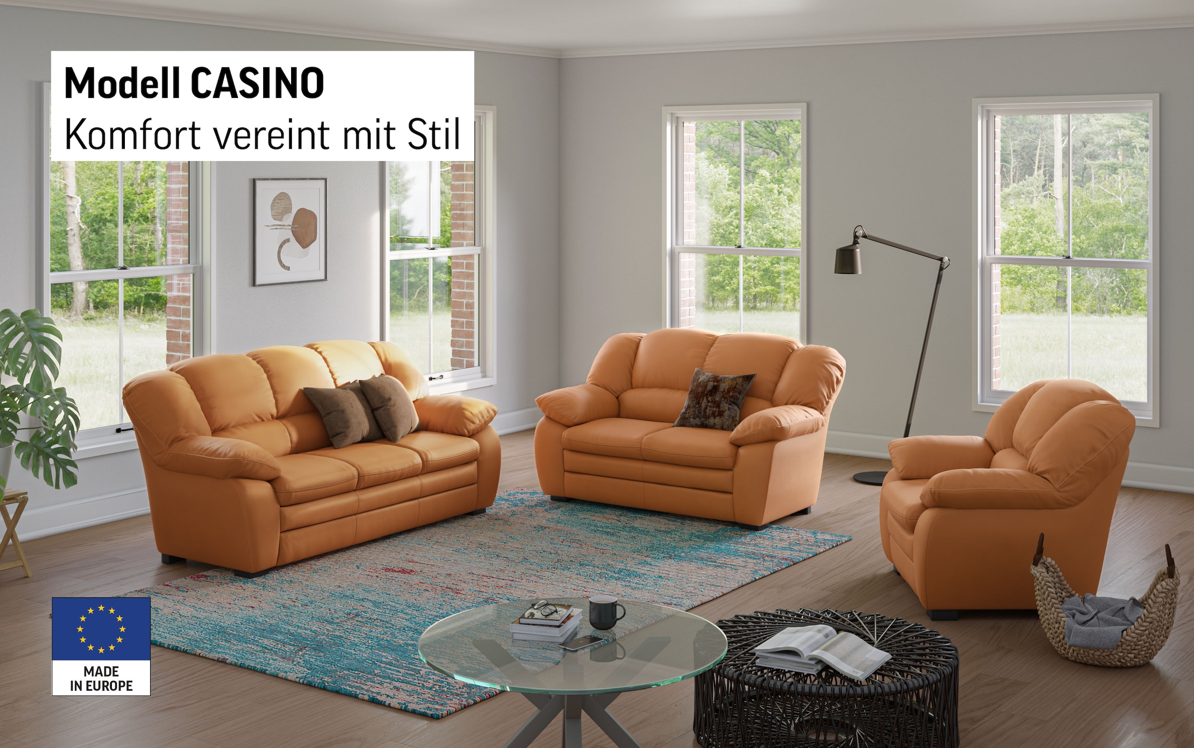 COTTA Polstergarnitur »Casino, Sofa Set, 3-2-1 Sitzer, Wohnzimmer Garnitur« Set, 3 tlg. Sessel, 2-Sitzer, 2,5-Sitzer, hohe Rückenlehne
