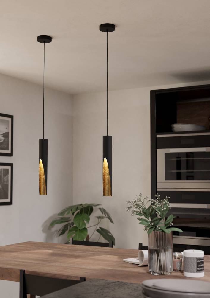EGLO Hängeleuchte »BARBOTTO Pendellampe, Stahl, GU10, IP20, Hängelampe, Esstischlampe«, 1 flammig, Leuchtmittel GU10 | LED fest integriert, Hängeleuchte, H110 x Ø6,0 cm, schwarz, gold, 1X4,5W inkl.