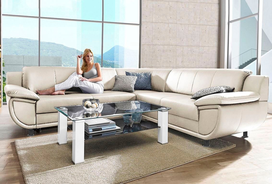 TRENDMANUFAKTUR Ecksofa »Rondo wahlweise mit Schlaffunktion, 267x247 cm (BxT), breite Armlehnen«, L-Form, wahlweise mit Federkern bestellbar, Füße schwarz