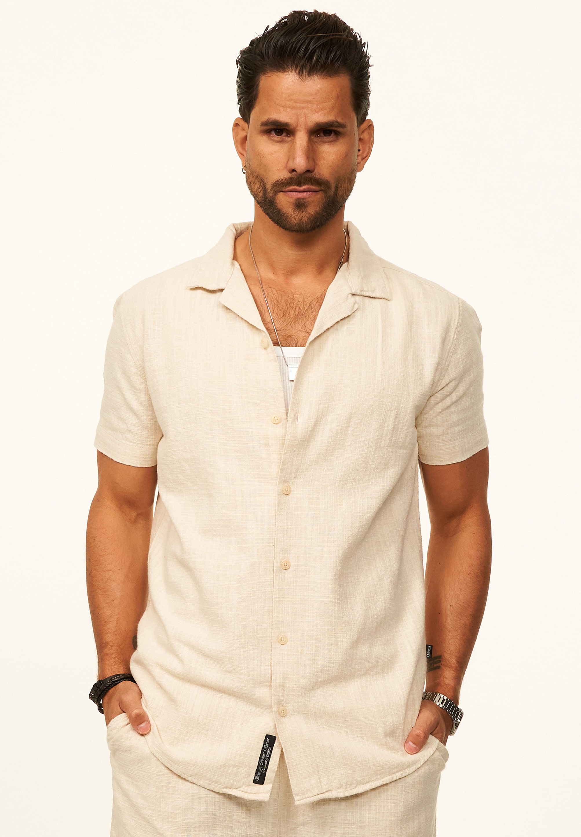 CARISMA Kurzarmhemd »in Leinen-Optik als lässiges Sommerhemd - Poloshirt für Herren« Herren Polohemd T-Shirt im Regular-Fit - Strandhemd