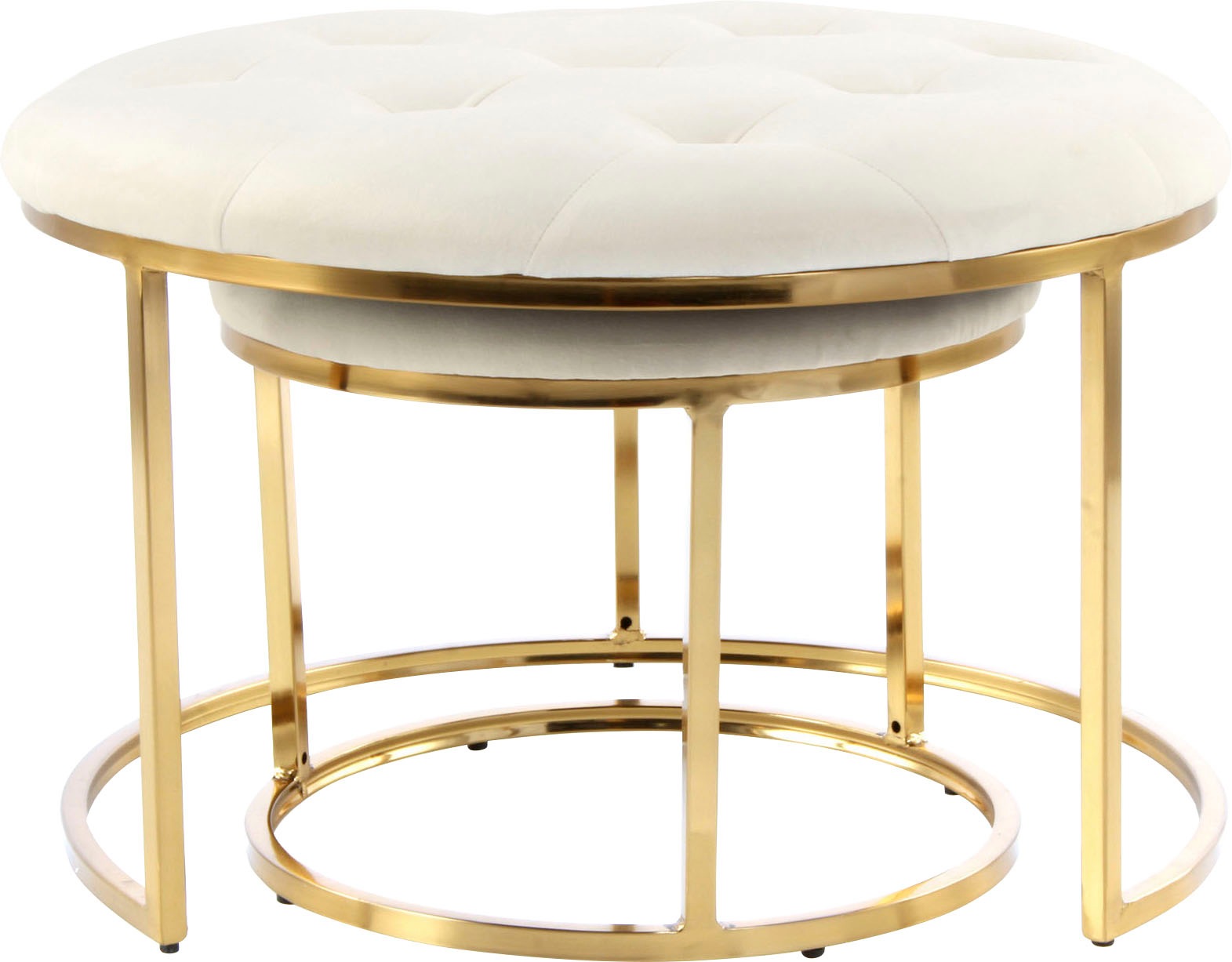 Kayoom Sitzhocker »Hocker Myla 2er-Set, praktisch ineinander schiebbar«, (Set, 2 St.), ineinander schiebbar, rund, gesteppt, mit Zierknöpfen