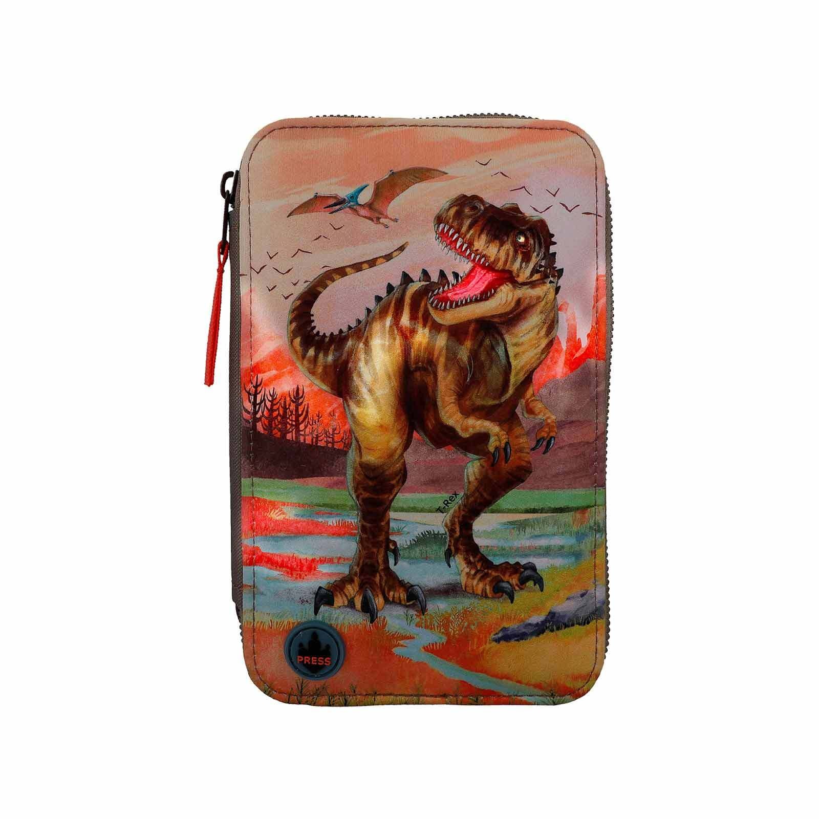 Depesche Buntstift »3-Fach Federtasche LED Dino World 20 x 13 cm khaki«