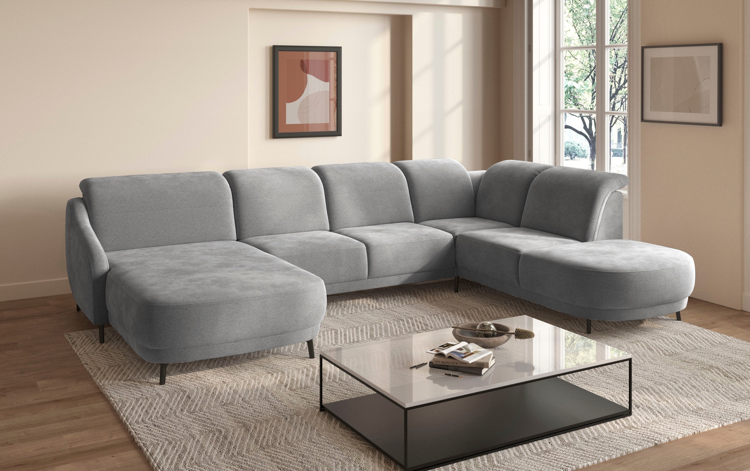 sit&more Wohnlandschaft »Blues U-Form«, inkl. Kopfteilverstellung, wahlweise mit Klapptisch und USB