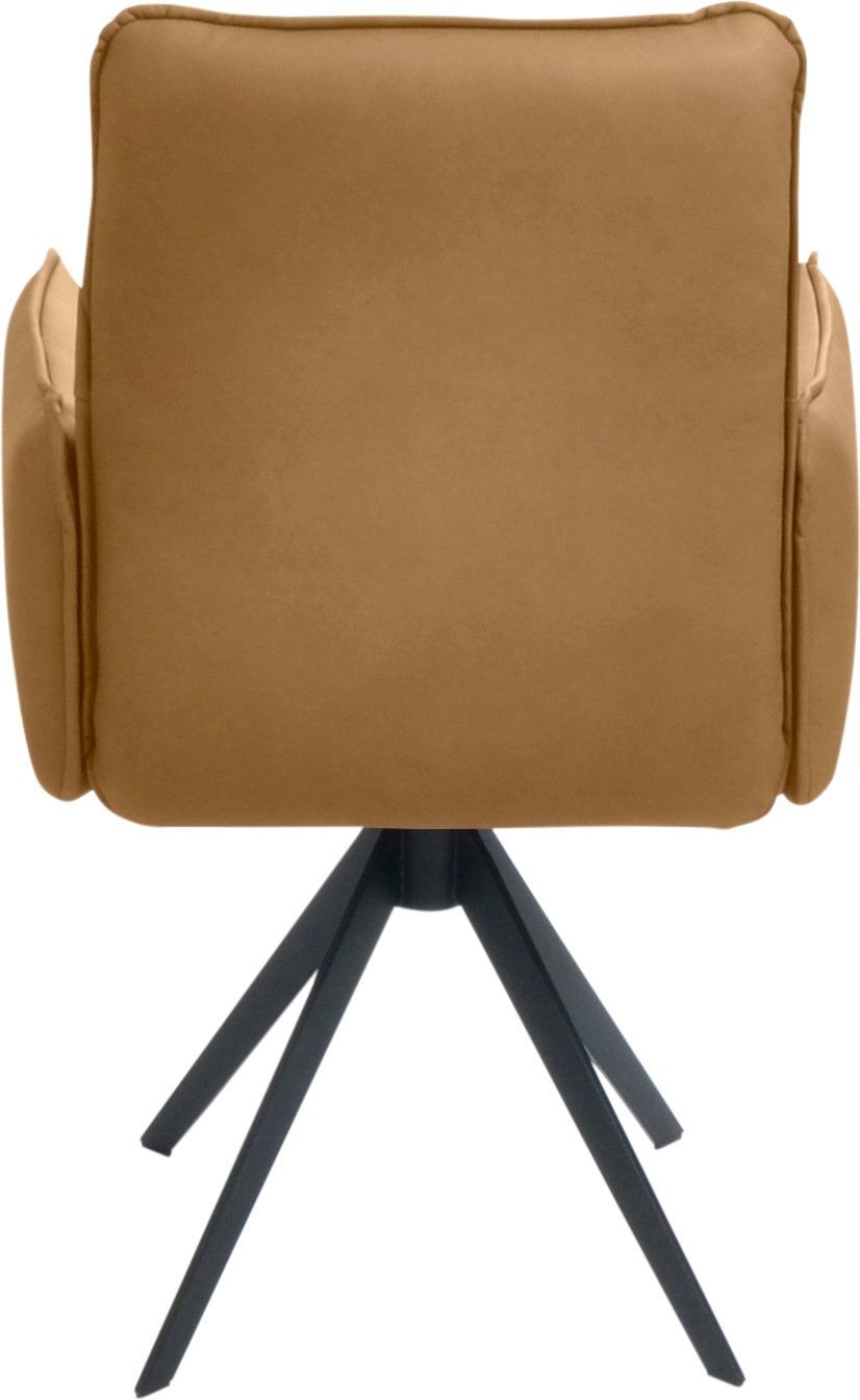 K+W Komfort & Wohnen Drehstuhl, Leder, Blitzdrehkreuz und Rückholfunktion, dekorativer 12mm Biese