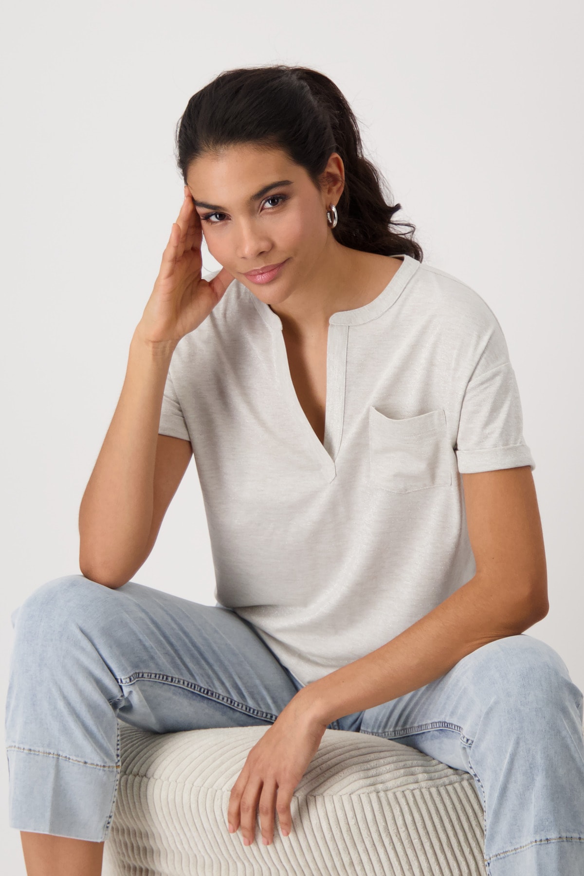 Monari Kurzarmshirt Mit V-Ausschnitt