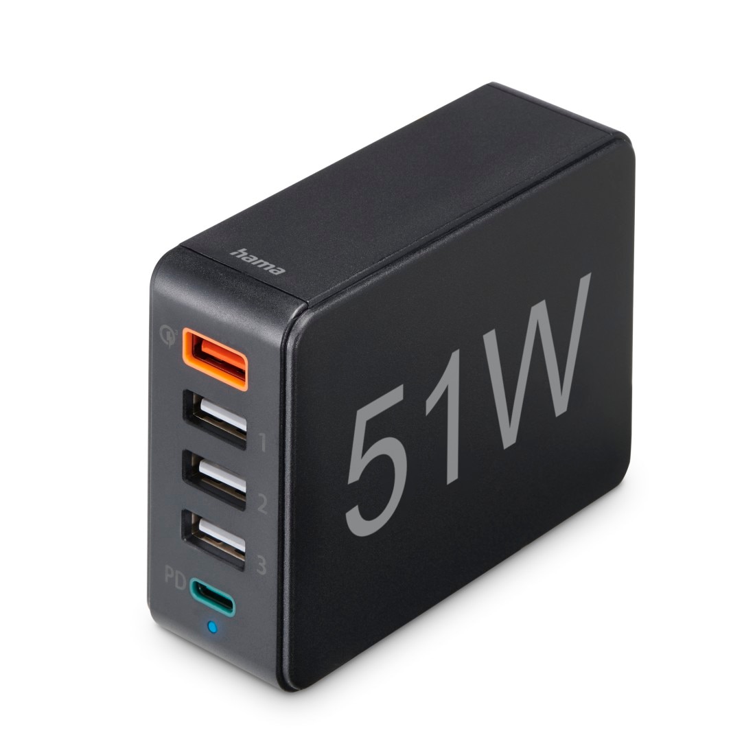 Hama USB-Ladegerät »Schnellladegerät 5 Ports 51W schwarz, 1x QC 3.0 3x USB A 1x USB C PD«, (2 St.)