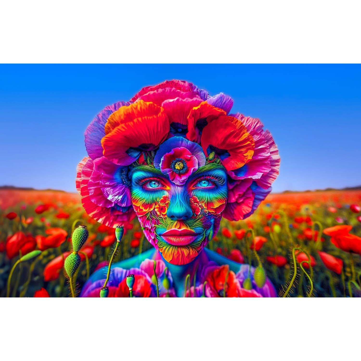 queence Acrylglasbild »Mohn-Zeit - Katharina Kolenda«, Fantasy-Frau-Blumen-Blumenbilder-Mann, (1 St.), Kunst, knallige Farben, bunt