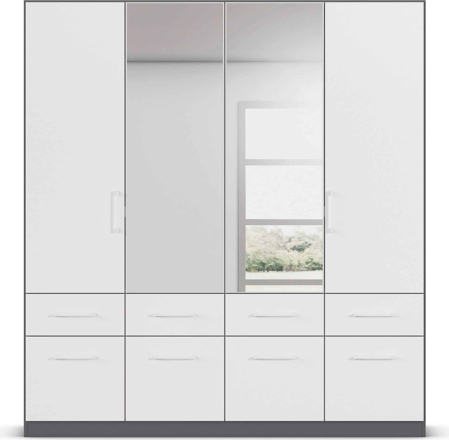 rauch Kleiderschrank »Kleiderschrank Schrank Garderobe Wäscheschrank DUNDEE«, (mit 3 Griff-Varianten), Schubladen in zwei Höhen, optional mit Spiegel MADE IN GERMANY