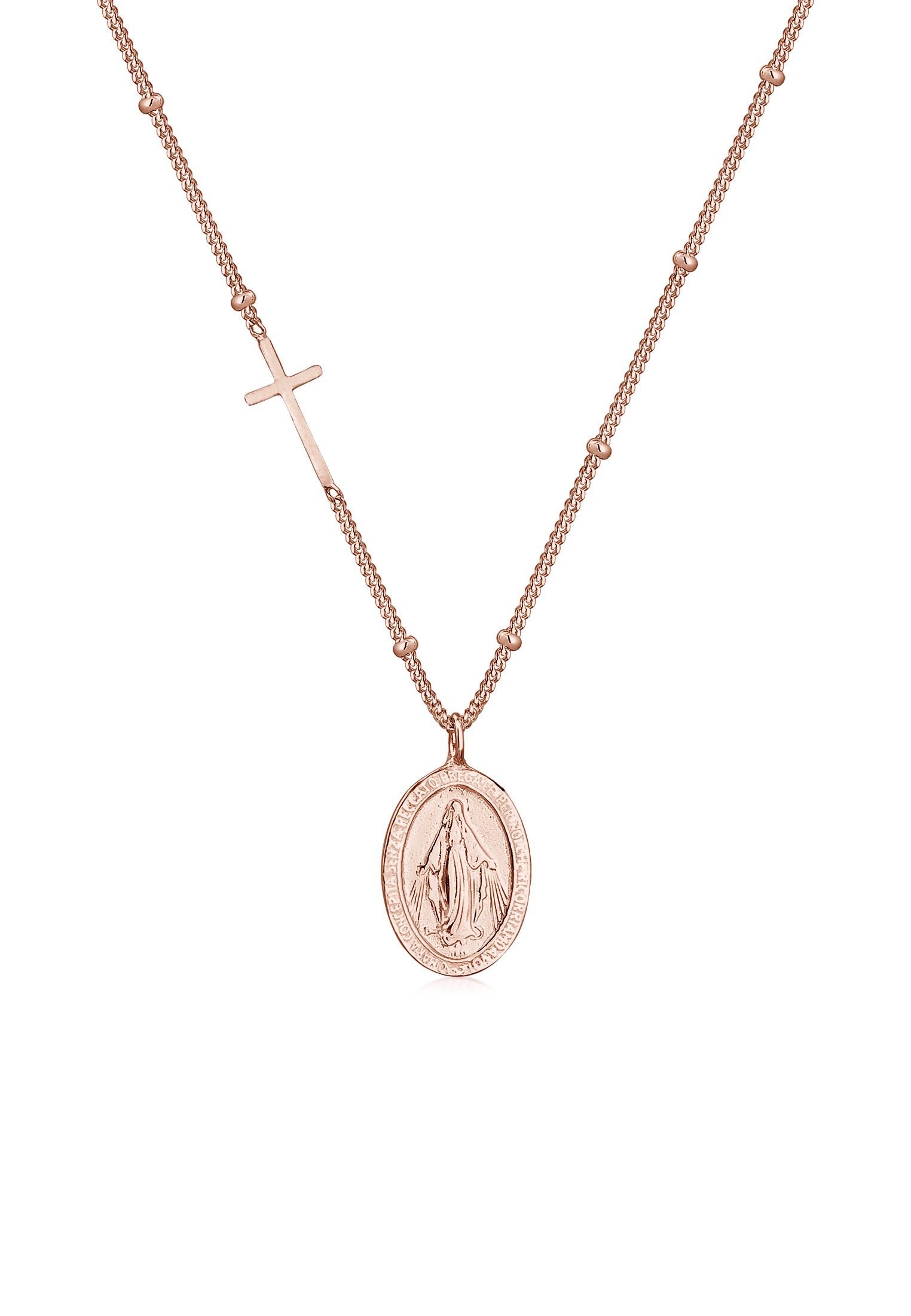 Elli Kette mit Anhänger »Halskette Kugelkette Kreuz Marienbild 925 Sterling Silber«