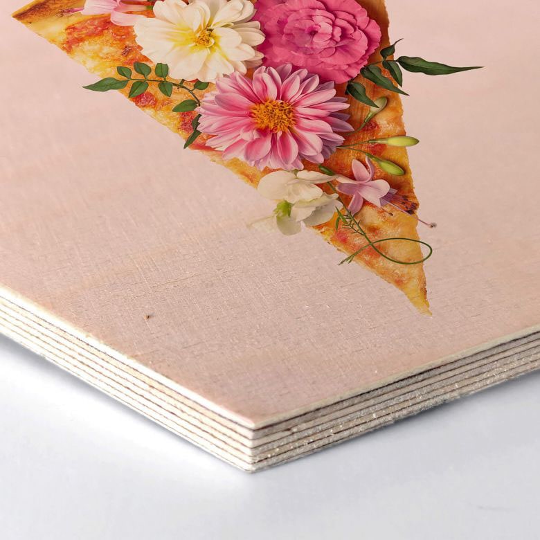 Wall-Art Holzbild »Blumen Pizza Holzbild Küche«, Menschen, (1 St.), Vintage Holzschild