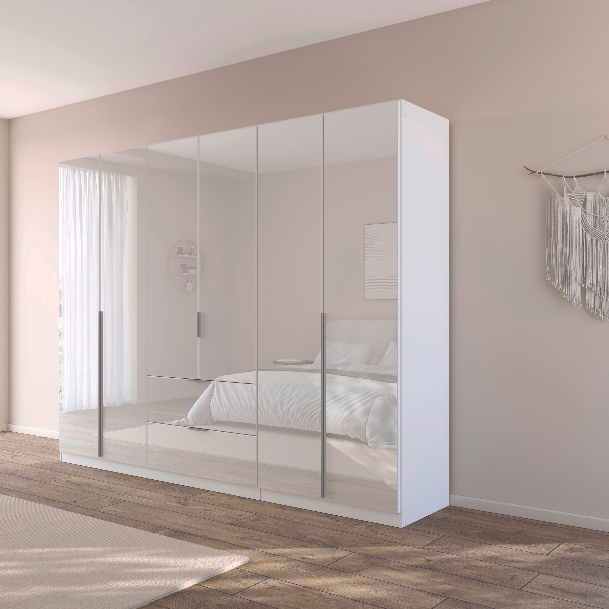 rauch Drehtürenschrank »Kleiderschrank Kleiderschränke Schrank Garderobe AGORDO mit Glasfront«, (in zwei Griff-Farben mit Glasfront), mit Außenschubkästen, in 6 Breiten und 2 Höhen MADE IN GERMANY