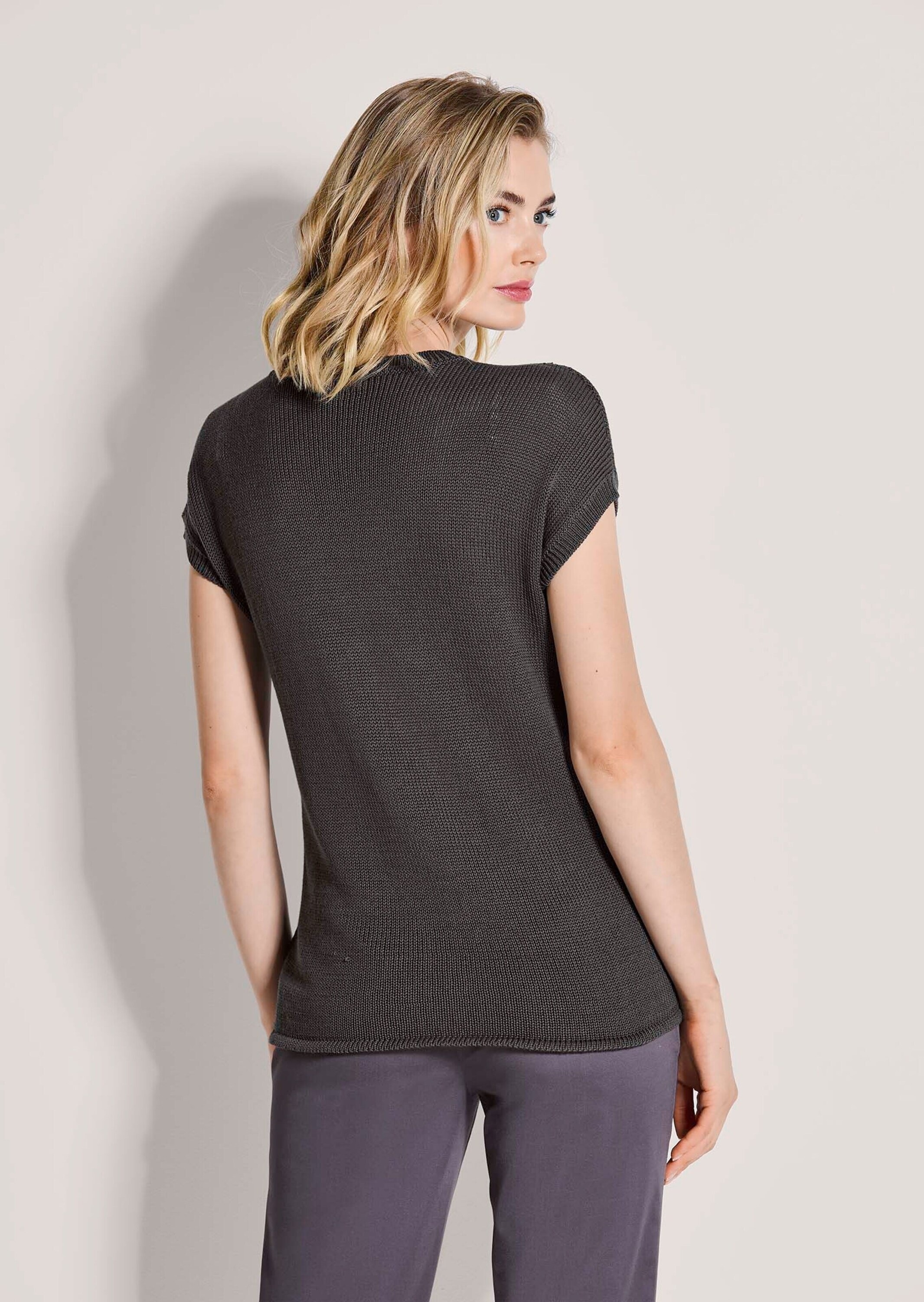 MADELEINE Longpullover »Stricktop Baumwollshirt mit Intarsien-Design« mit Glanzgarn