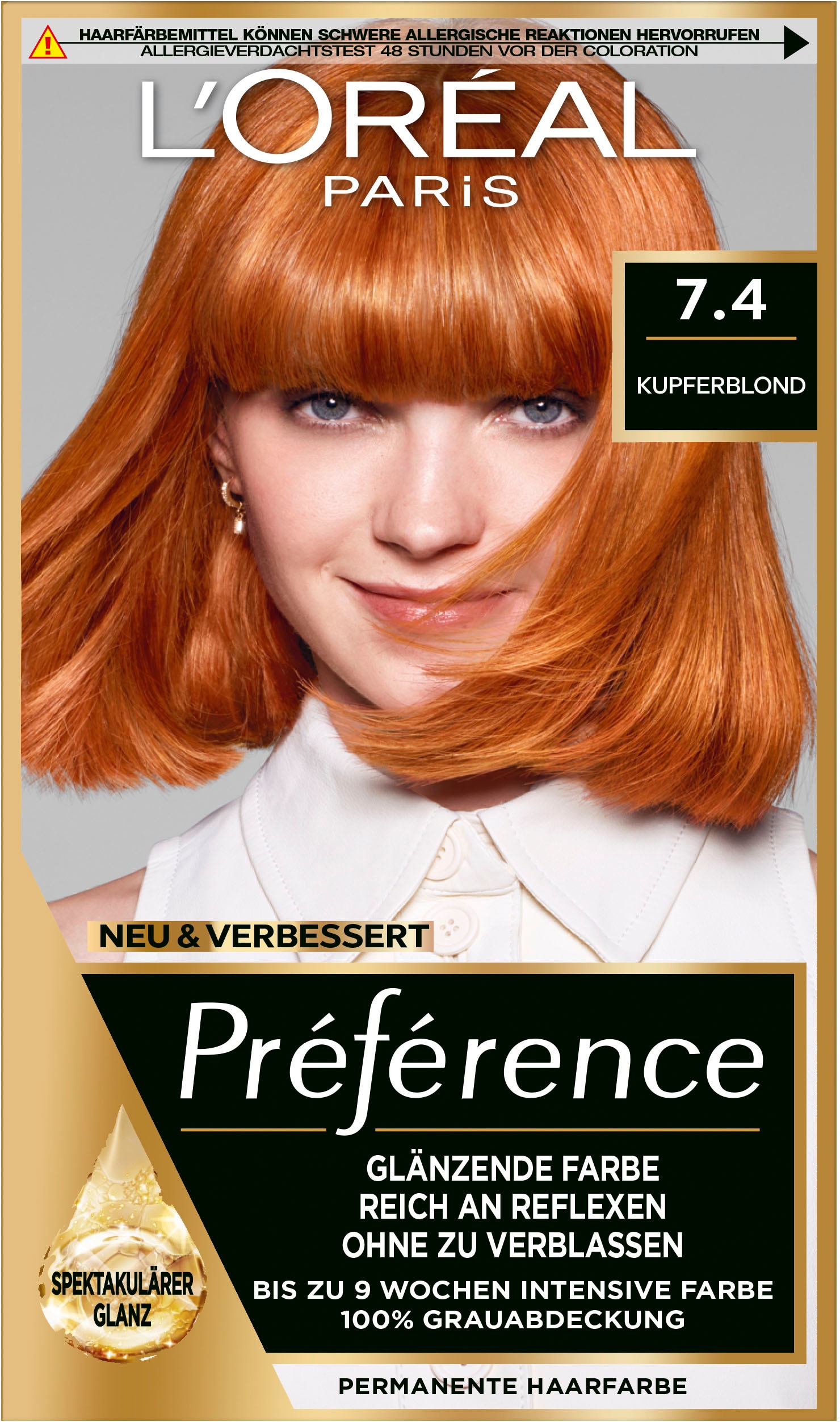 L'ORÉAL PARIS Coloration »Permanente Haarfarbe, Kupferblond«, (Packung, 3 tlg.), mit pflegender Formel