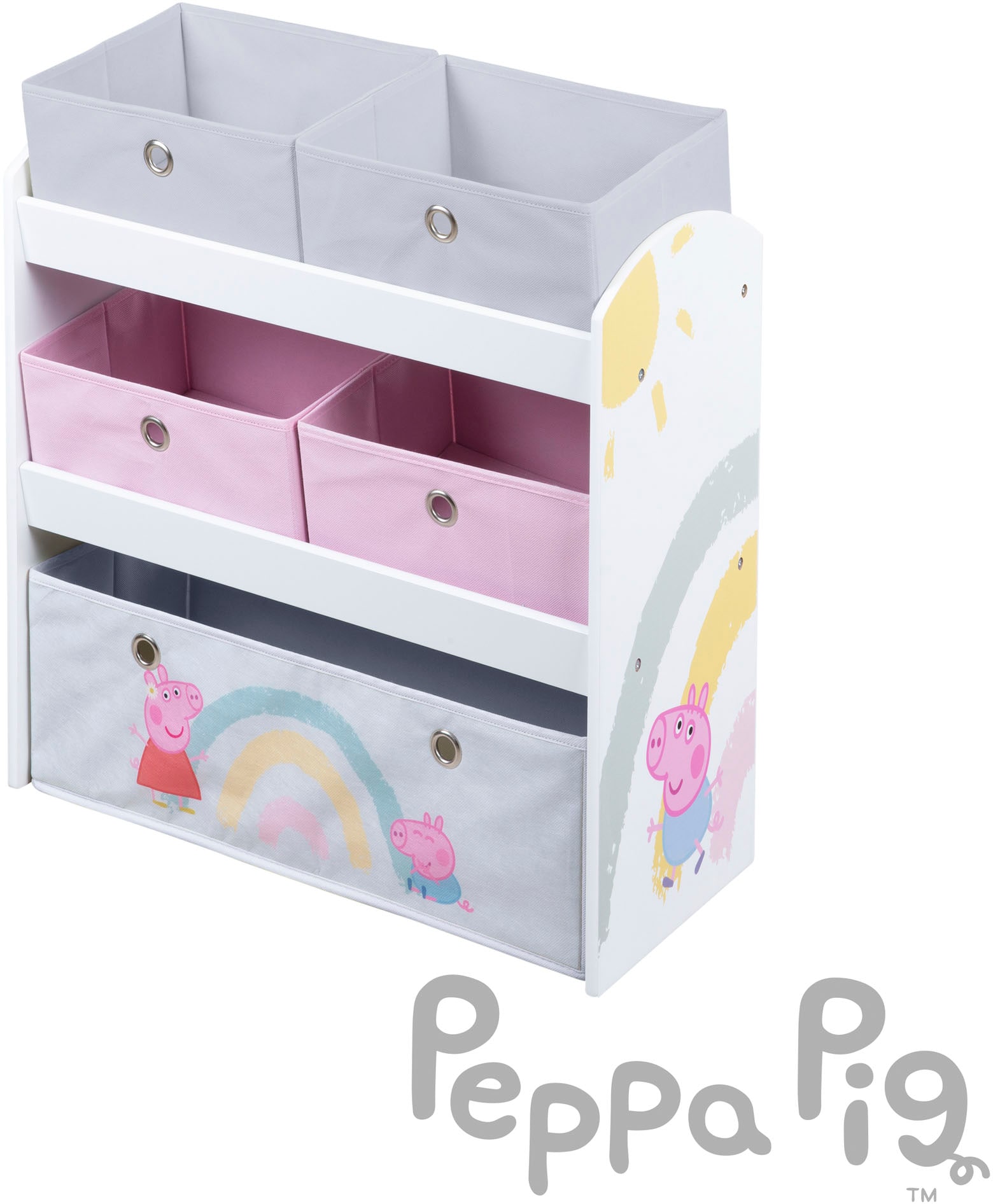 roba® Kinderregal »Peppa Pig, weiß«, inklusive 5 Stoffboxen in 2 Größen