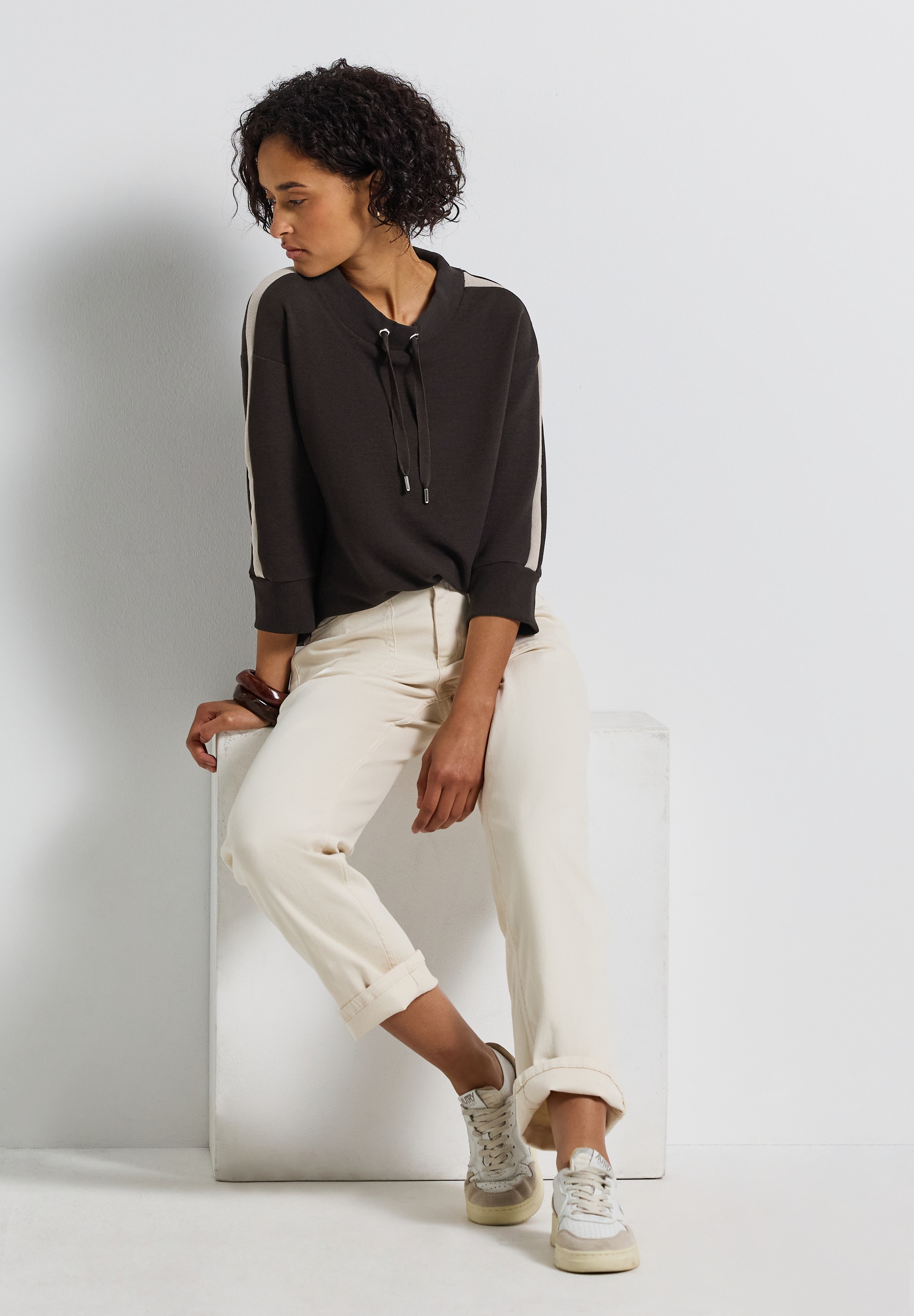 STREET ONE Kapuzensweatshirt, Ottoman Shirt mit Tape