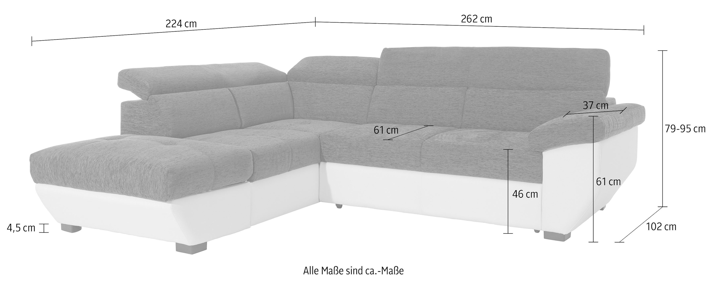 COTTA Polstergarnitur »Speedway«, (Set), Set: bestehend aus Ecksofa und Hocker, inklusive Kopfteilverstellung