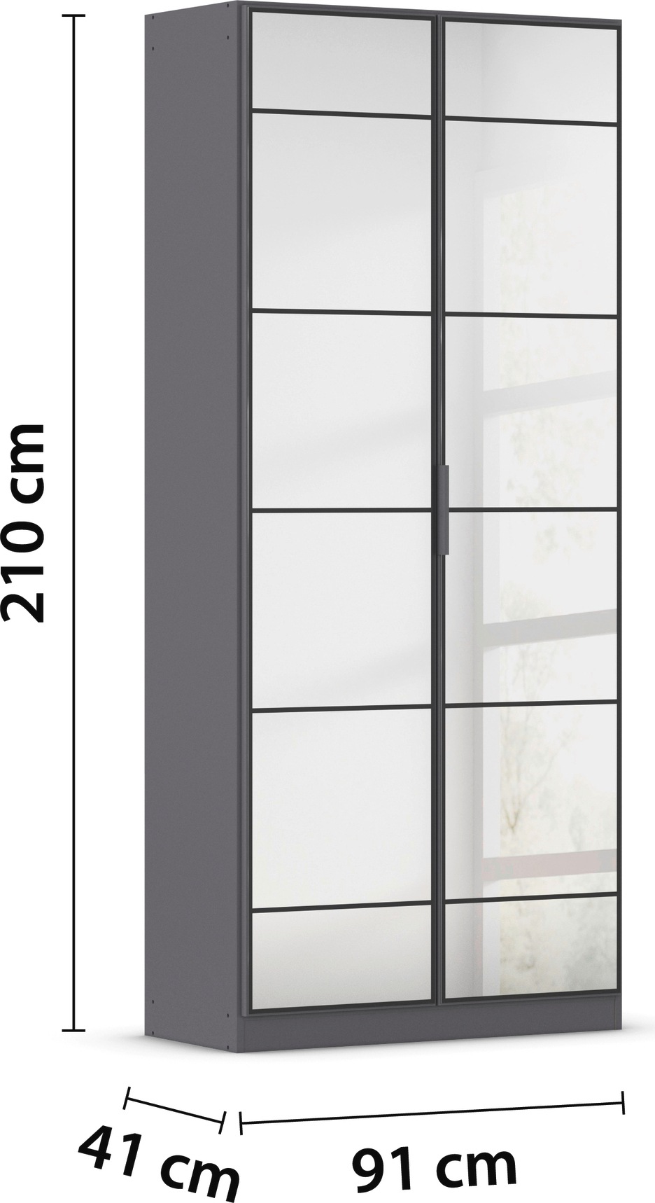 rauch Drehtürenschrank »Kleiderschrank Schrank Garderobe Schlafzimmerschrank ACERO«, (praktisch in Tiefe 41 cm mit vielen Einlegeböden), Spiegelfront in moderner Loft-Optik MADE IN GERMANY